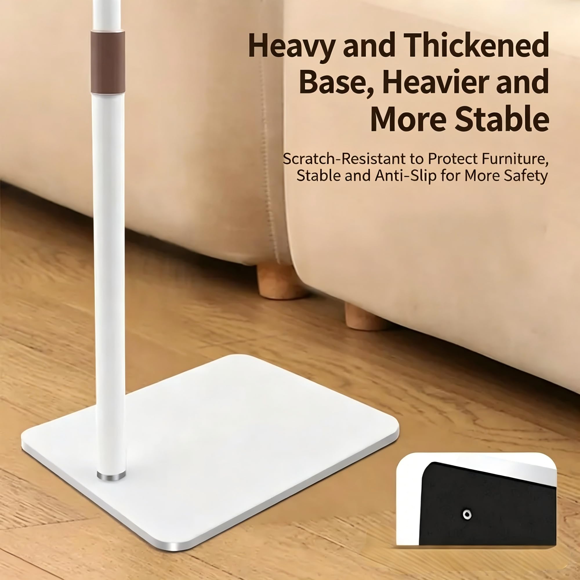 Supporto per Tablet da Pavimento [Altezza&Angolo Regolabili] 360° Rotazione Supporto in metallo Regolabile Base Resistente per iPad Pro o altri dispositivi da 4,7-12,9 pollici (Bianco)