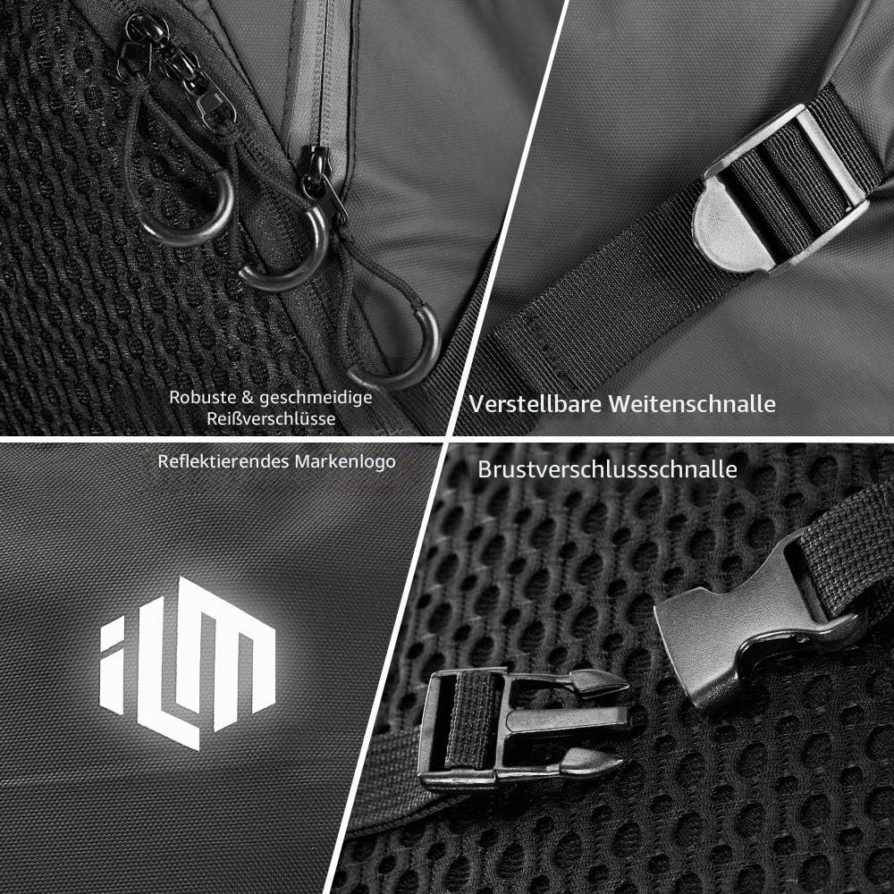 ILM Motorradrucksäcke Wasserdicht Leichtgewicht Helmrucksack für Herren Damen Motorradzubehör Multifunktion Reflektierendem Streifen mit Großer Kapazität, Schwarz, Modell MB01