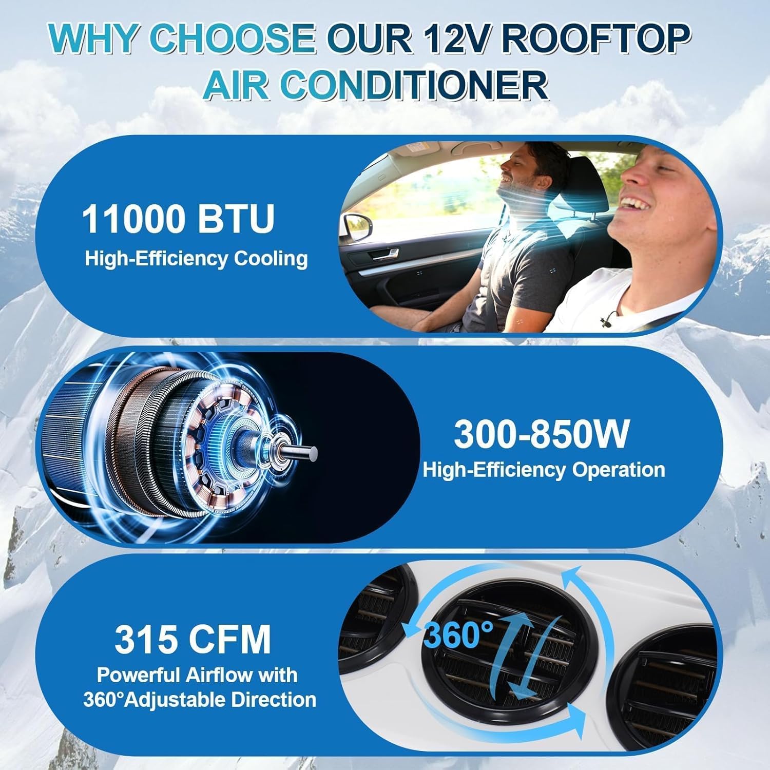 12V DC RV AC Unit, 11000 BTU Rooftop RV Air Conditioner, Universal Electric Automotive Cooling Air Conditioner Fit for Camper Van, Motorhome, Truck, Excavator, Off-Road Vehicle