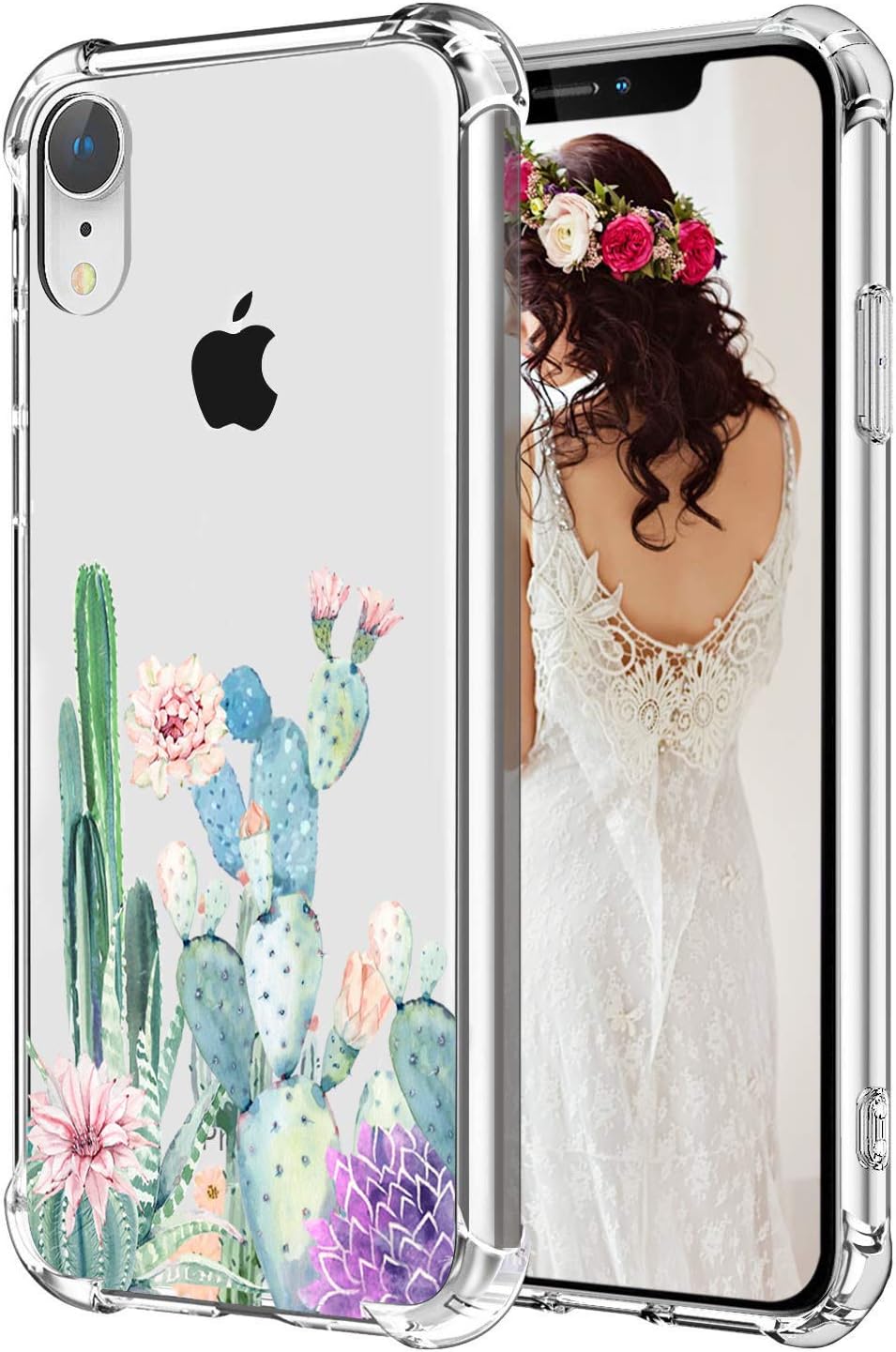 hepix Cactus iPhone XR Case Cute Cacti Flowers Clear XR Case, Slim Protective Flexible TPU XR Phone Cases Anti-Scratch Shock Absorbing Case