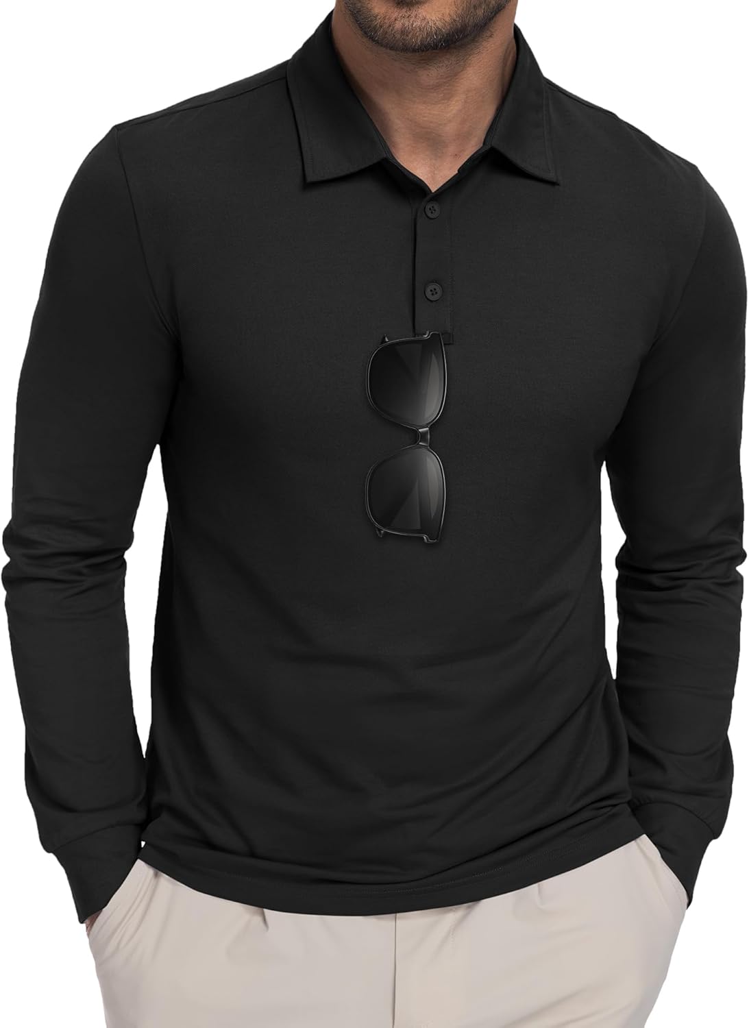 Mens Long Sleeve Polo Shirts Lightweight Quick Dry Golf Shirts Sun Protection Casual Collard Shirt Button Polo Tee - Image 2