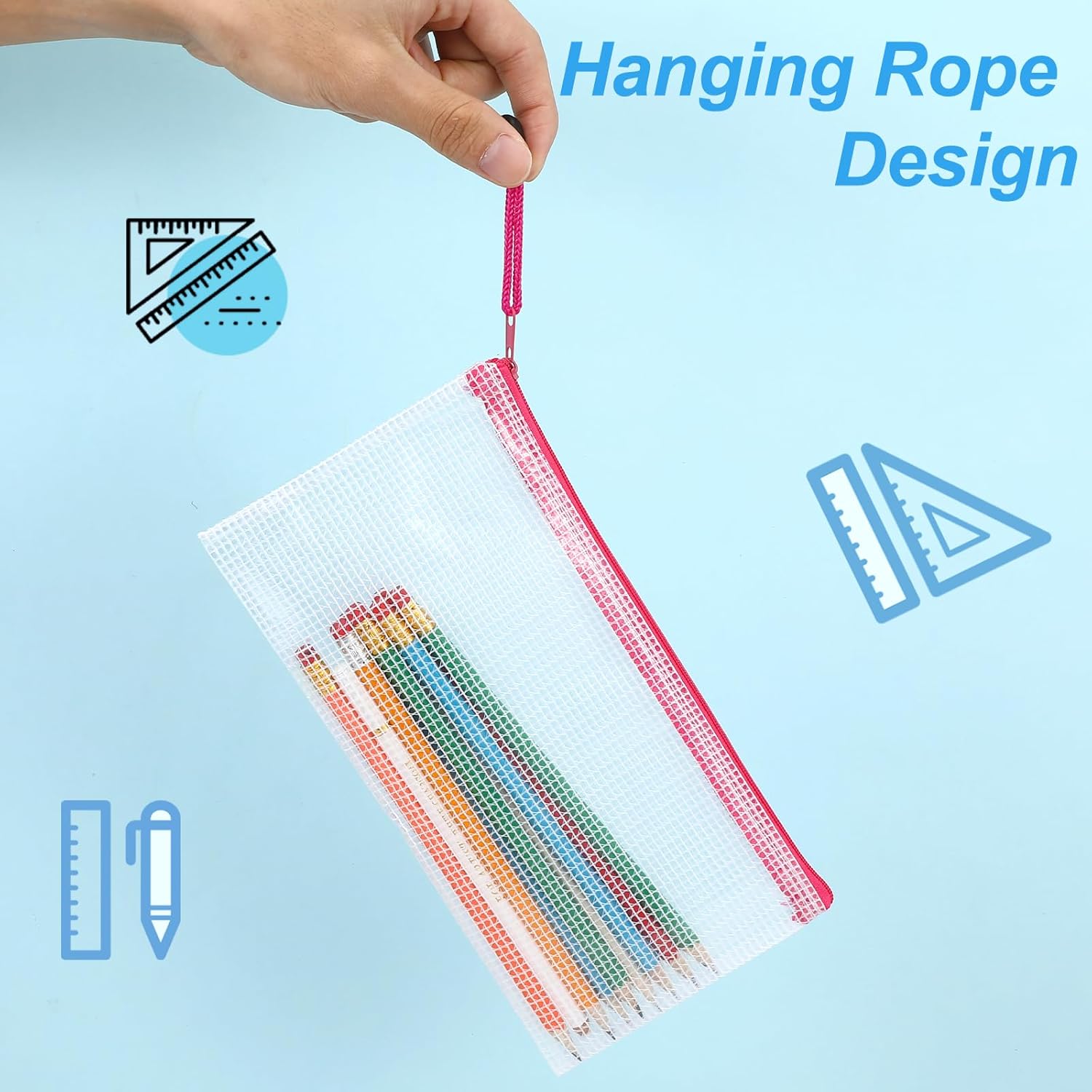 Kifmurase 100Pcs Pencil Pouches Bulk, 9.25'' x 4.5'' Mesh Zipper Pouch, 10 Colors Pencil Case, Small Clear Holder Storage Bag, Cosmetics Toiletry Bags for Office, File, Travel, Stationery