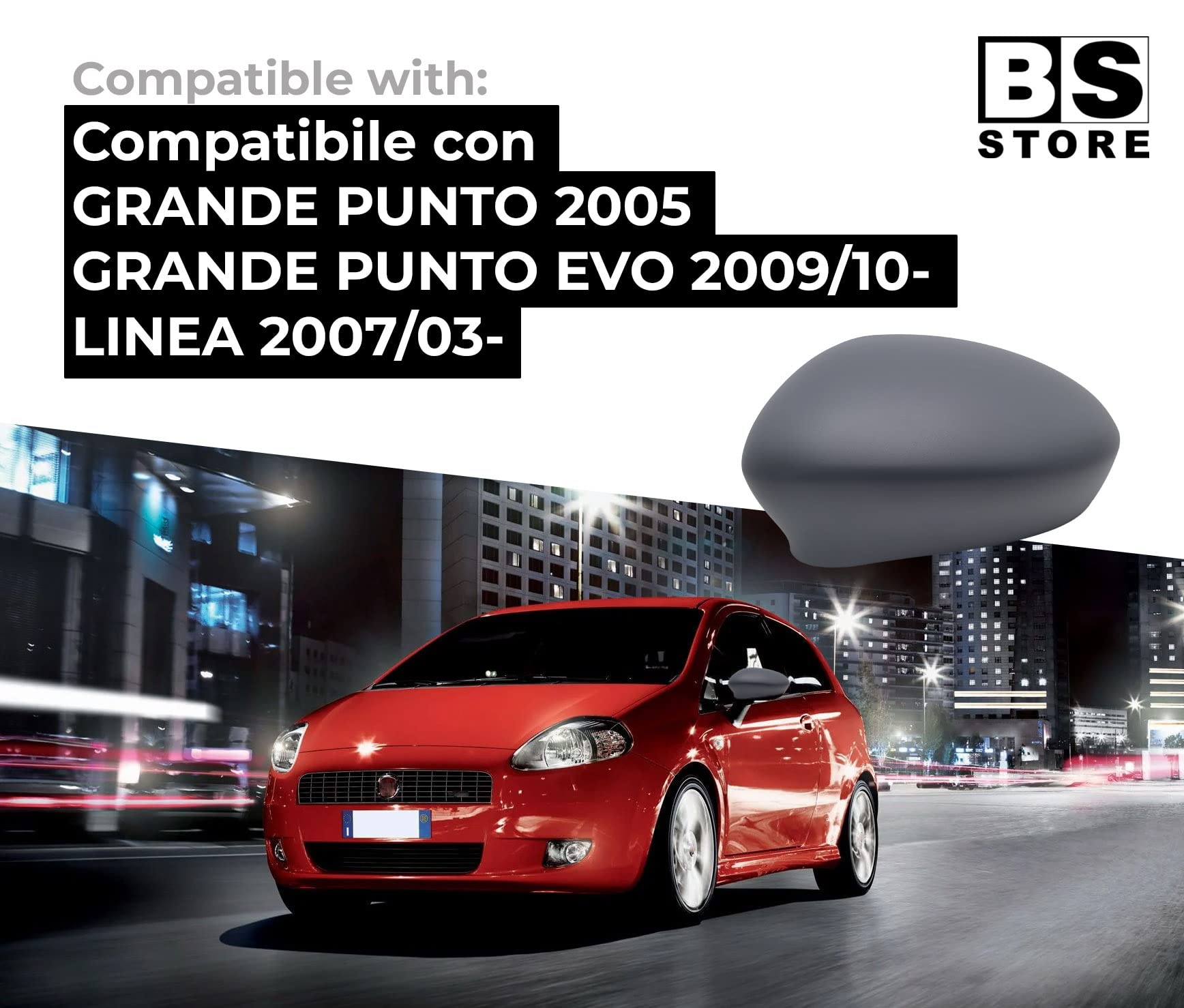 BSSTORE Calotta Specchietto Retrovisore da Verniciare con Primer per Grande Punto 2005, Grande Punto Evo 2009, Linea 2007 (Coppia - Destra + Sinistra)