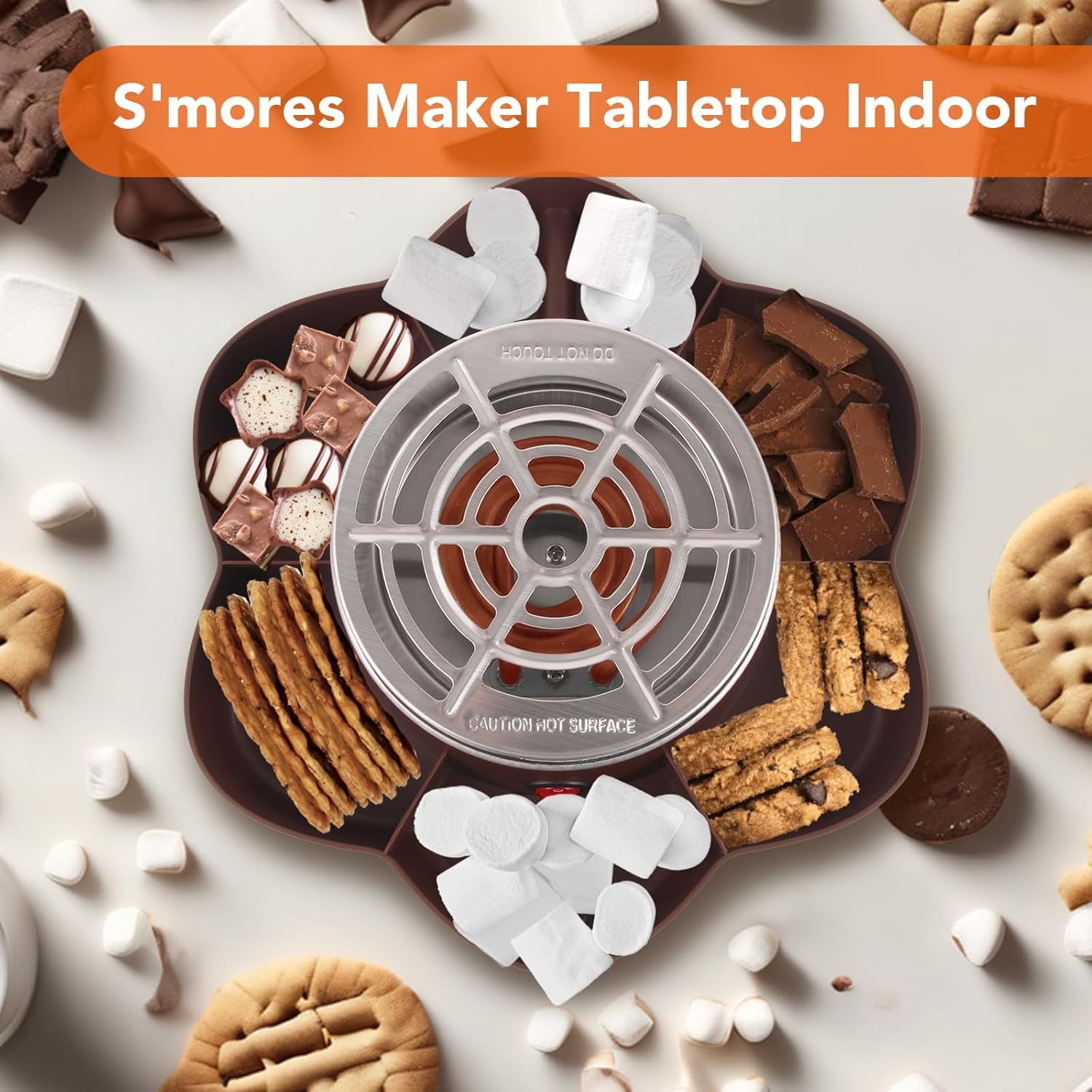 Elektryczny ekspres do kawy S'Mores do użytku wewnątrz, bezpłomieniowa palarnia piankowa, zestaw smores z 6 półkami i 4 widelcami, prezenty na parapetówkę dla nowego domu