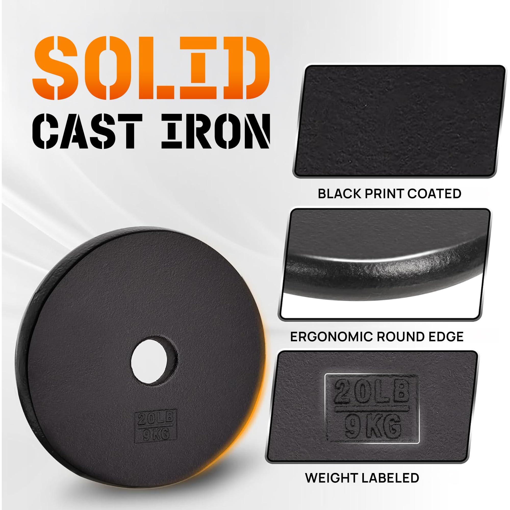 Yes4All Placa de peso estándar de hierro fundido de 1 pulgada, ideal para entrenamiento de fuerza, 20 libras, par