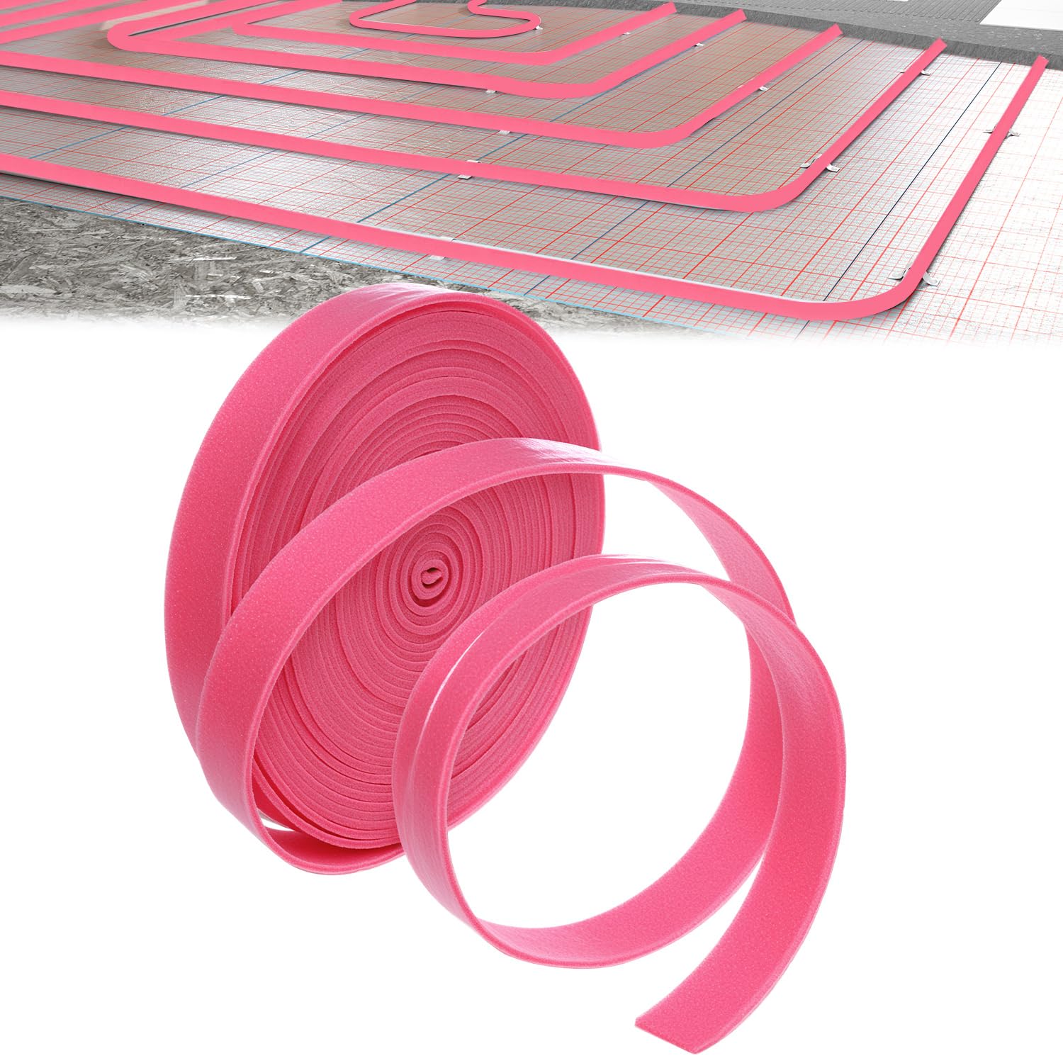 QWORK® 2 Rollos Banda Perimetral Suelo Radiante 50 mm x 5 mm x 20 m - Junta Autoadhesiva para Suelo Autonivelante