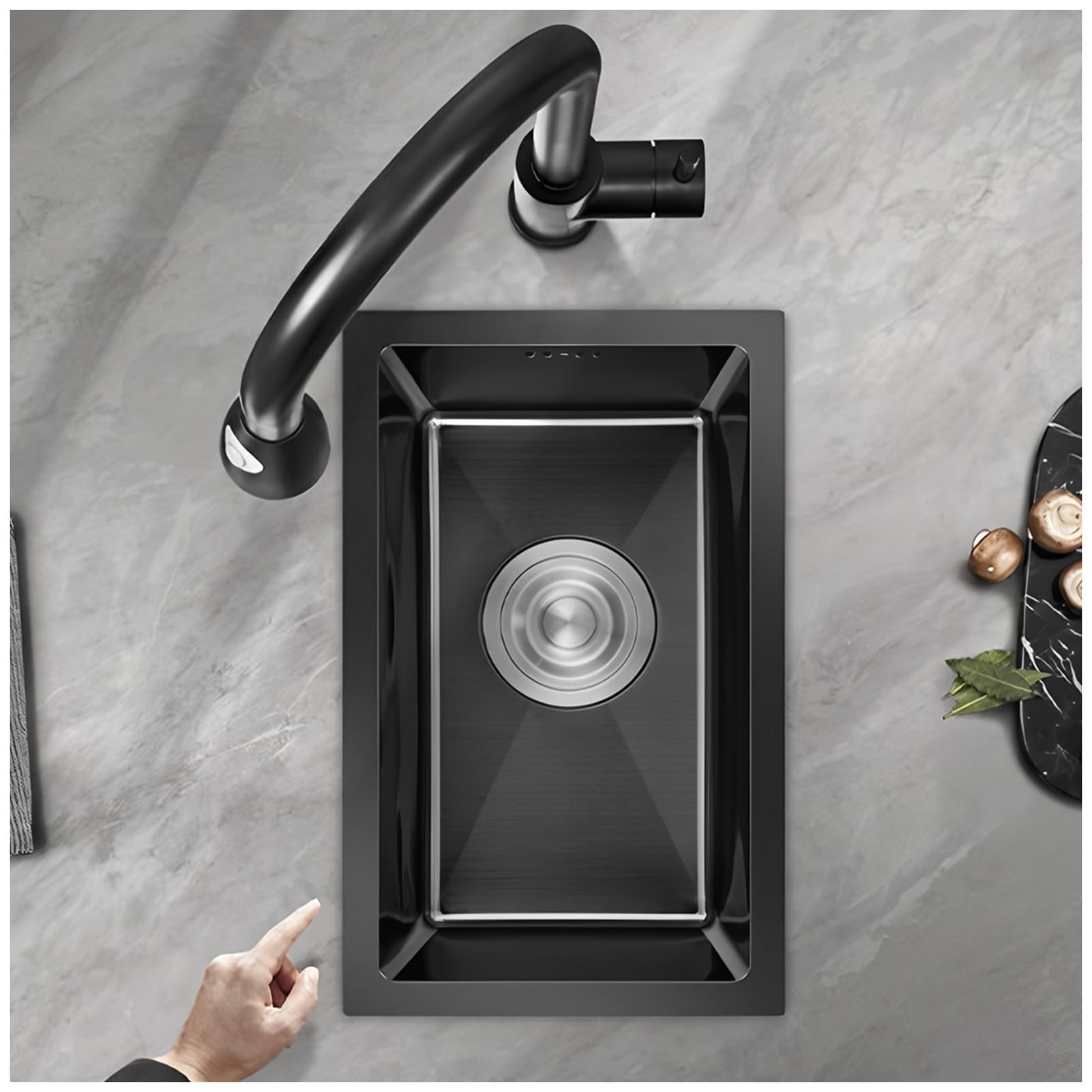 ZQFHSX Stainless Steel Kitchen Sink, Square Outdoor Campervan Sink,Undermount Sink Drop In, Topmount Single Bowl With Drainer Fittings(Black,38x26cm)