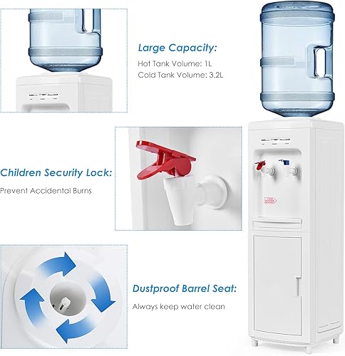 Miniatura 2 de DORTALA Dispensador de agua de carga superior, dispensador de agua caliente y fría para botellas de 3 a 5 galones, enfriador de agua Freestding con