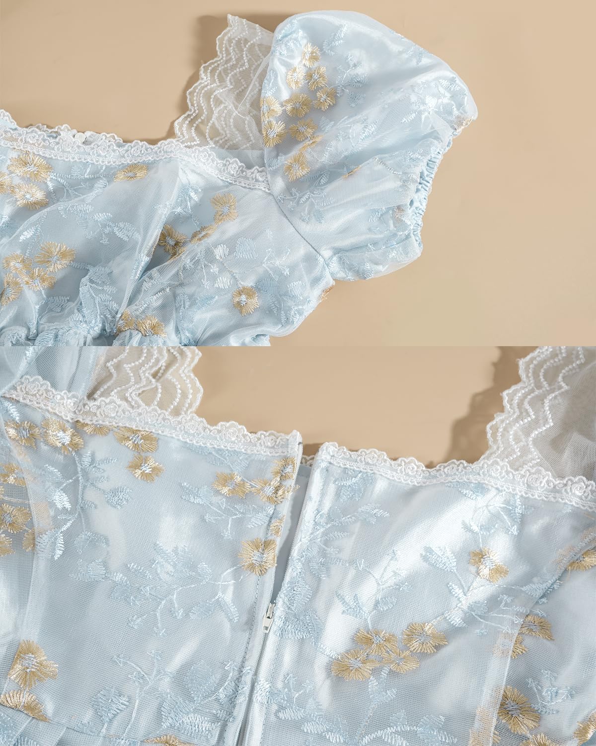 LTAKK Regency Dress Women Regency Costume Empire Waist Tea Party Embroidery Victorian Gown with Sash and Gloves - Image 3