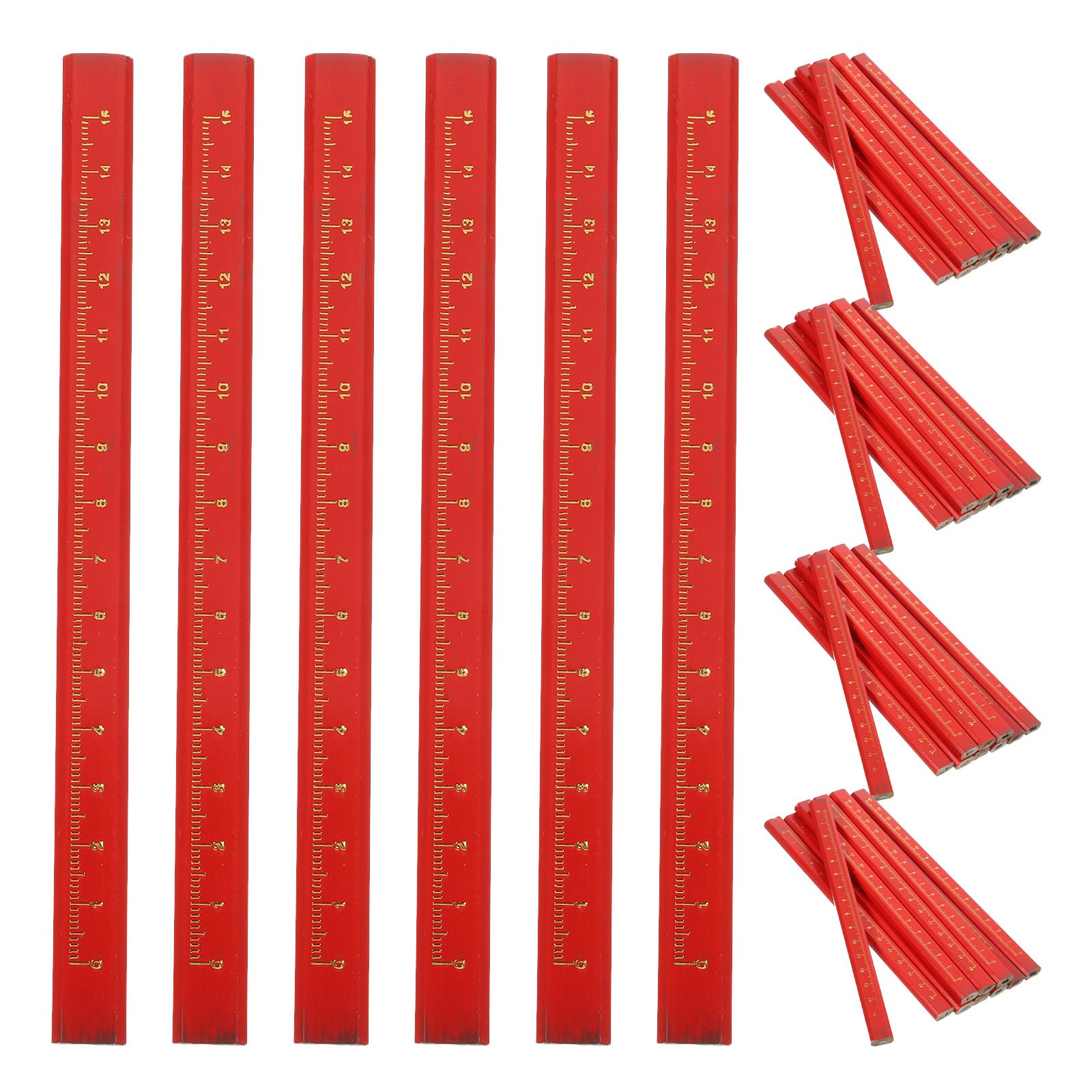 SHINEOFI 100 Stück Zimmermannsbleistifte Rot, Achteckig mit Skala | Holzgehäuse, für Holzwerkstatt und Baustelle, Präzises Anreißen Hart und Weichholz