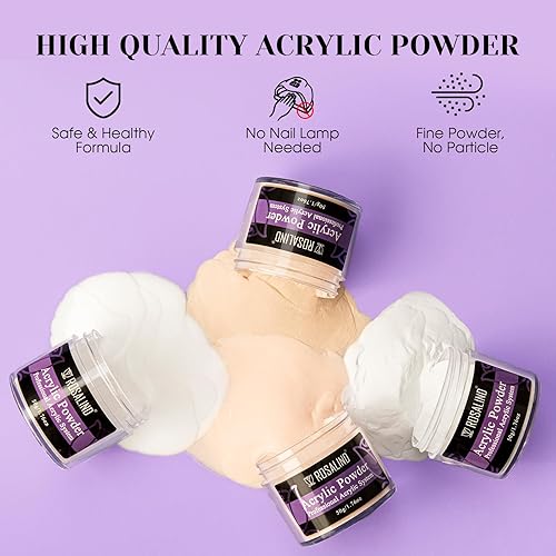 Miniatura 4 de ROSALIND Juego de 4 polvos acrílicos, 4 polvos de uñas acrílicos transparentes color nude de 1.76 onzas, polvo acrílico blanco y rosa, polvo de uñas
