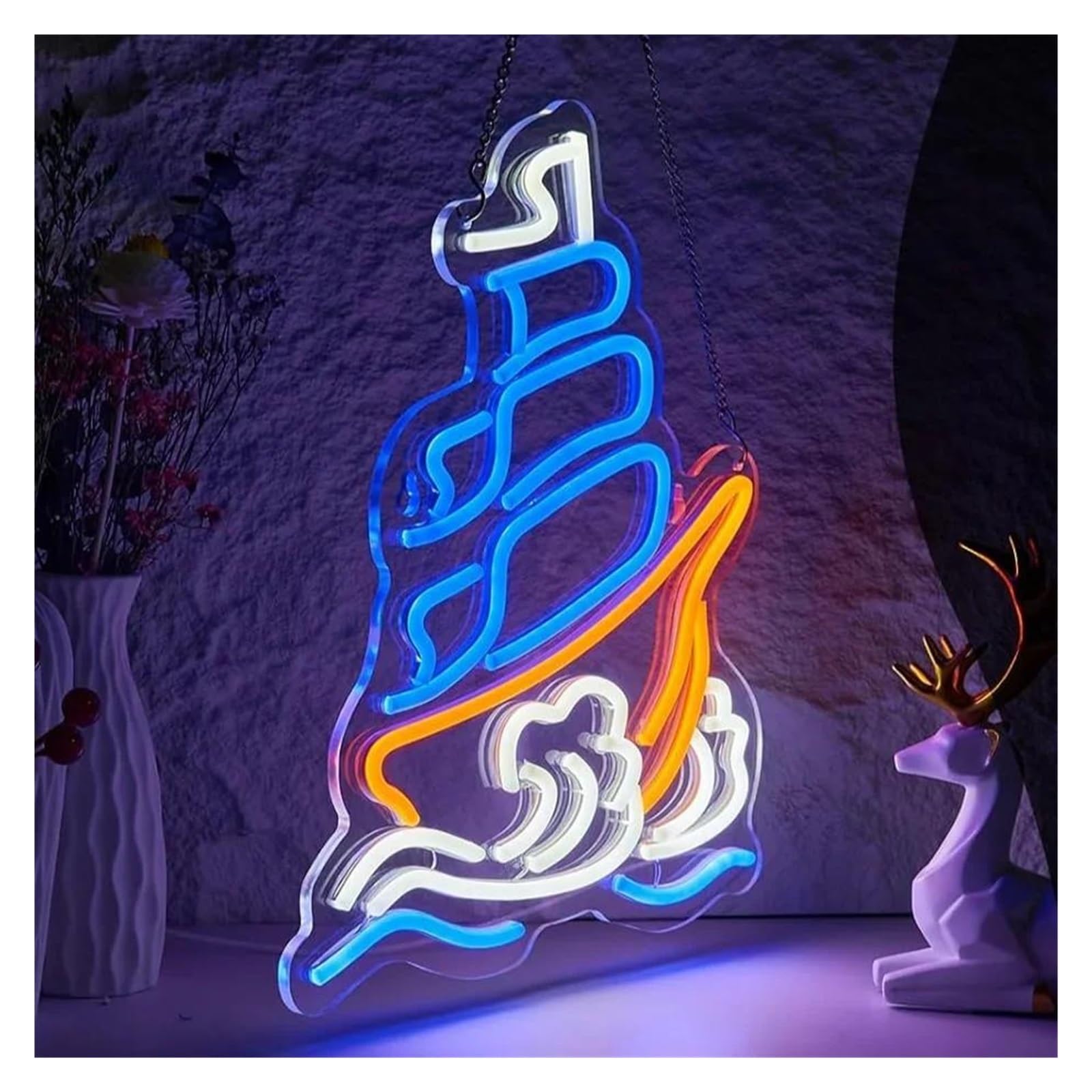 Luz de Diseño de Digital Letrero De Neón De Velero, Luz Regulable Ondulada Para Decoración De Pared, Alimentada Por USB Para Habitación De Cumpleaños, Dormitorio, 33cm×36.3cm