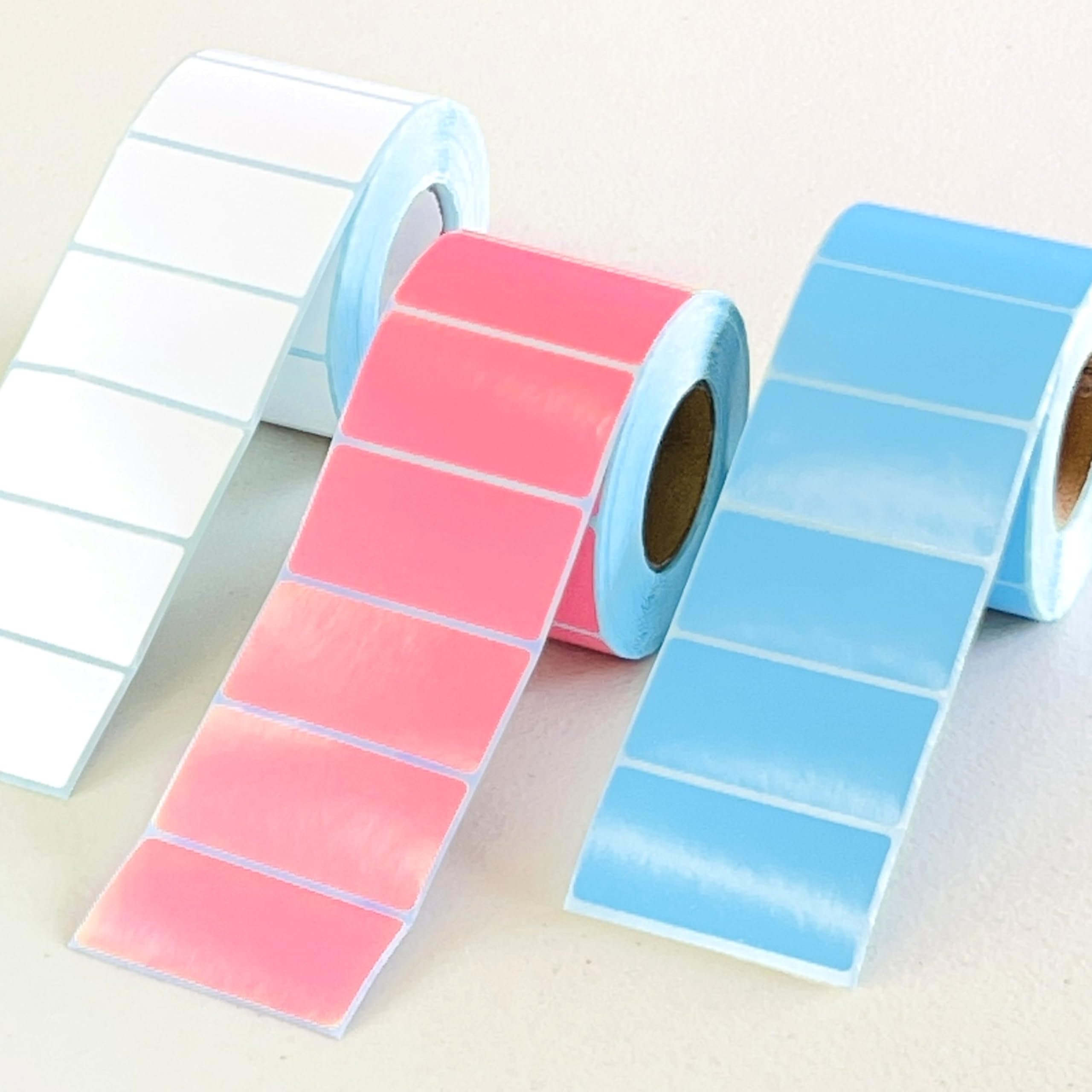 Sticky Labels Roll, 3000 Self Adhesive Thermal Labels White/Pink/Blue Address Labels for Munbyn Phomemo Zebra Label Printer Stickers for Kitchen (Fridge Jam Spice Jar Food Storage) 50x30mm - 3 Roll