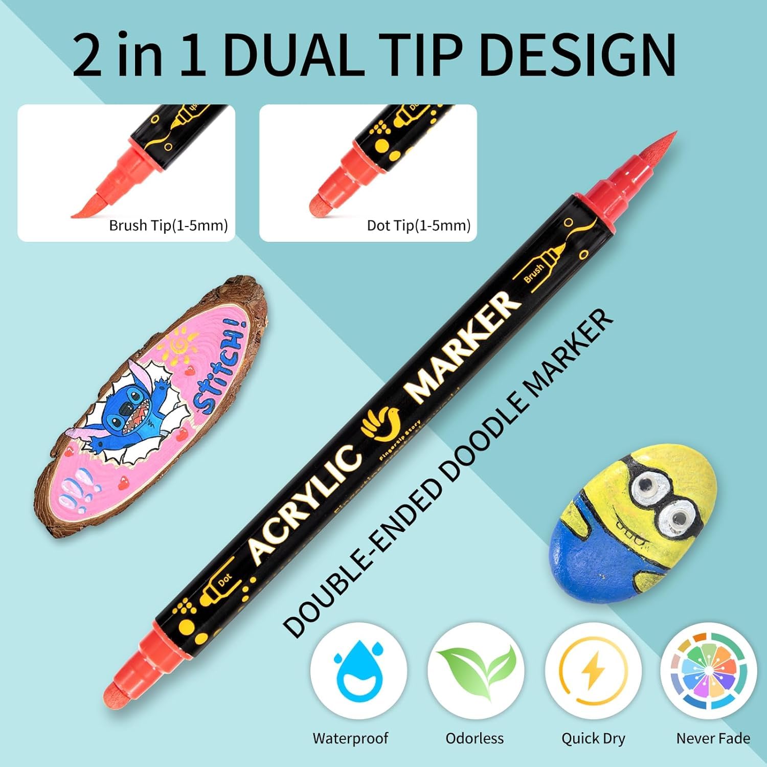STABILO free acrylmarker T800 Seaside, schuine punt, 4-10 mm, geassorteerde kleuren, pak van 5