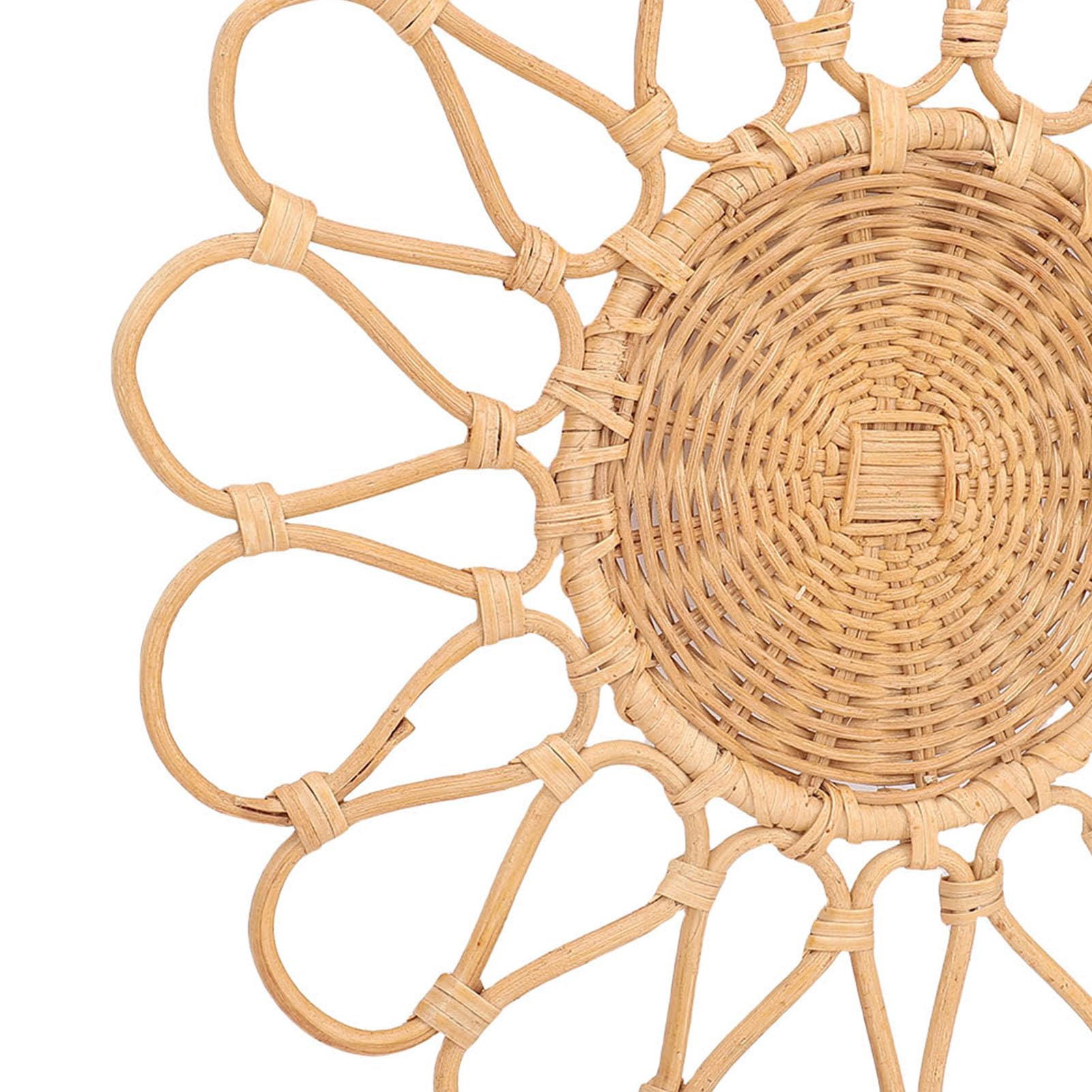 Tissting Decoración de Pared de ratán con Forma de Girasol - Colgante Tejido a Mano de 38 cm para Sala de Estar, Pasillo o Dormitorio, Arte Natural Bohemio