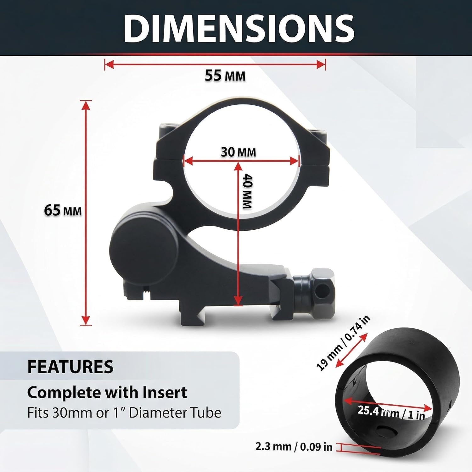 Gotical Flip-to-Side Scope Ring 30 MM Low, 30mm Ring with 1" Inserts, Adapts to Any Weaver/Picatinny Rail, Perfect for Magnifiers, Its Positive Lock System Holds it in Place Absolute Co-Witness