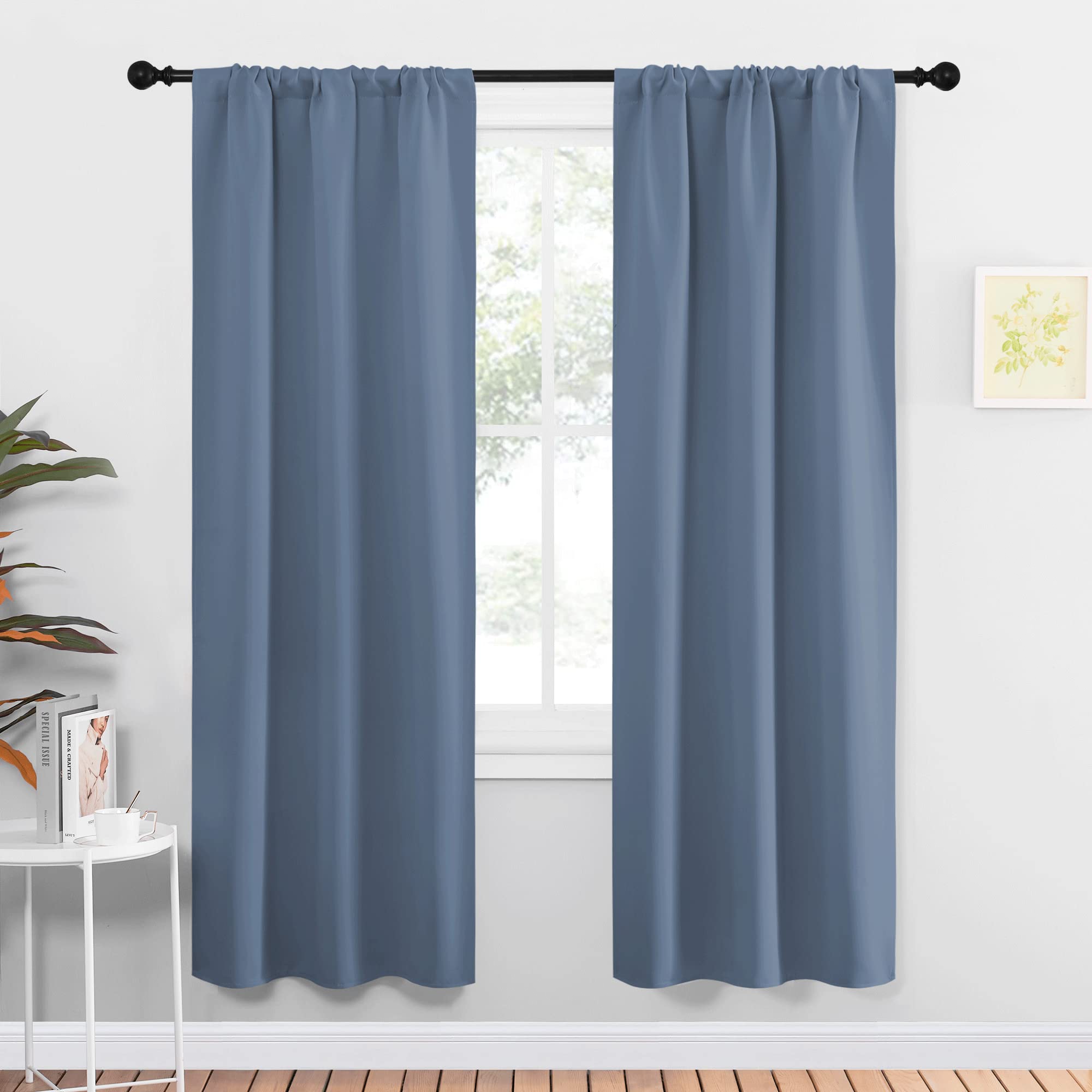 NICETOWN Blackout Curtains for Living Curtains, Home Decoration Solid Thermal Insulated Draperies & Drapes, Blackout Window Curtains for Kitchen (Stone Blue, 2 Panels, 34 in x 72 in (W x L))