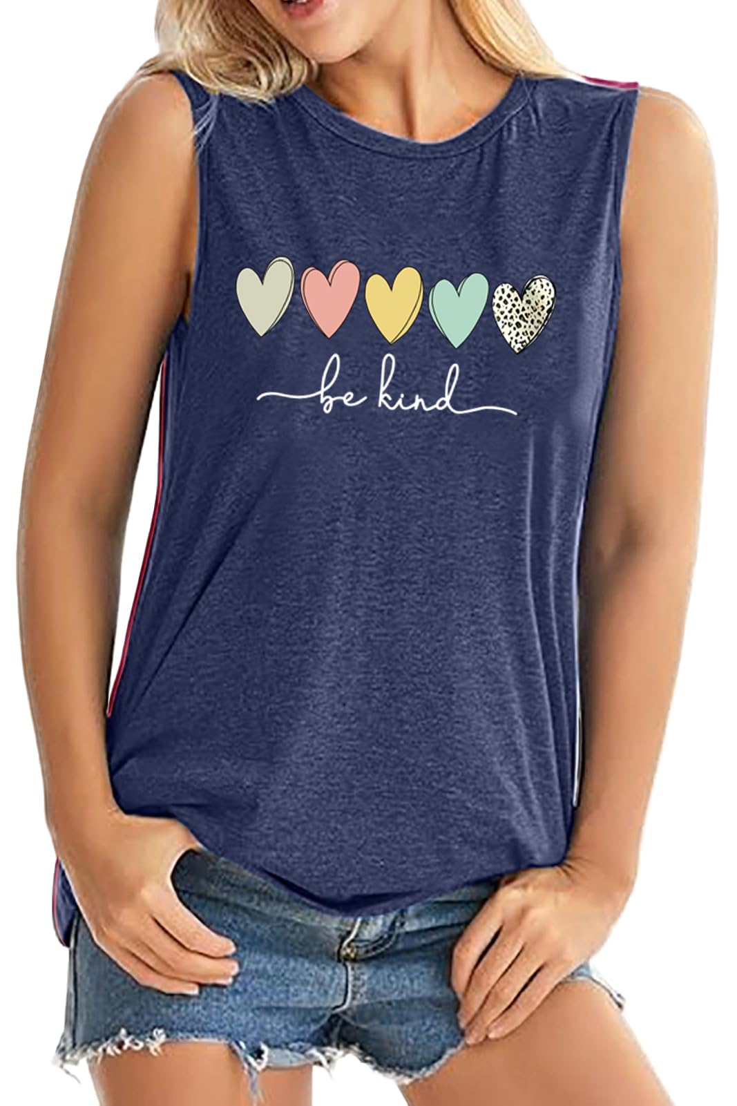 ALUS Womens Graphic Tank Tops Summer T Shirts Sleeveless Casual Loose Tunic Blouses