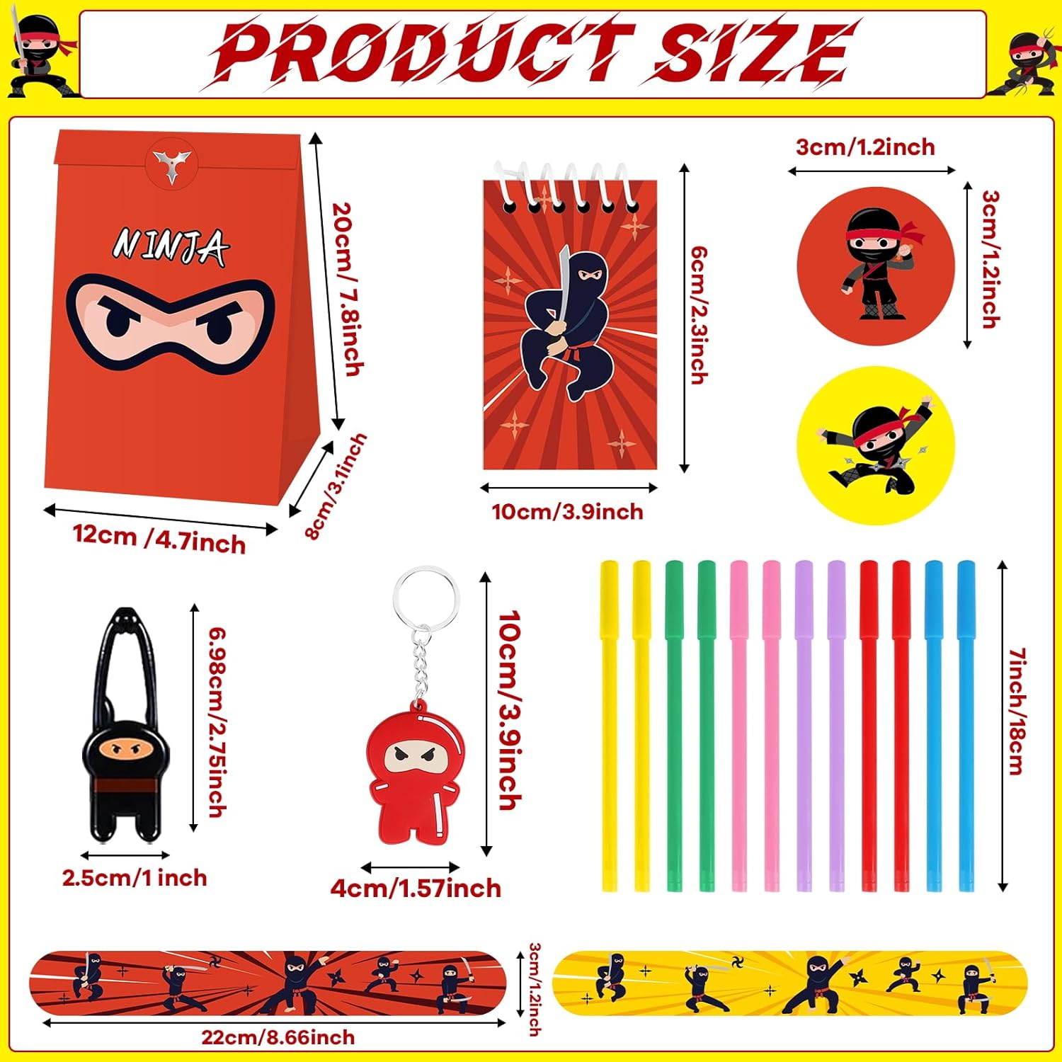 84pcs Karate Party Favor Colorful Karate Paper Bag Notepad Pen Slap Bracelets Key Chain TPR Stretchy Flying Toys Stickers Karate Party Supplies for Boys Girls Birthday Classroom Activities Party Kits