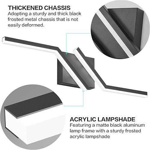 Miniatura 2 de ZUZITO Moderna lámpara LED negra de 24 pulgadas para tocador de baño, regulable, sobre espejo, 6000 K, blanco frío, controlador ETL