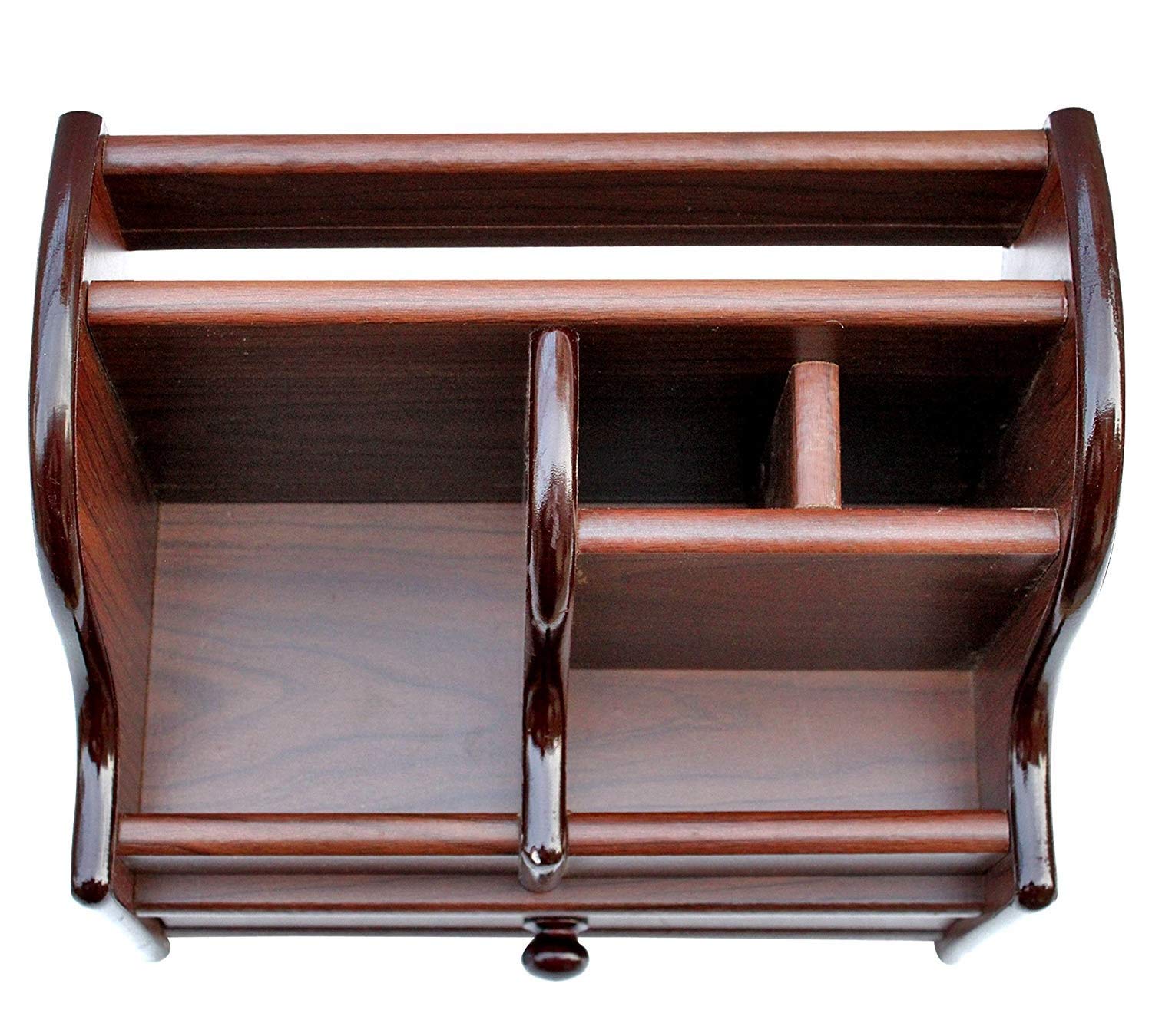 Samyuktha Organizador de mesa de escritorio de oficina de madera pulida, soporte para bolígrafos de gran tamaño con cajón, 6 compartimentos, soporte para bolígrafos/soporte para lápices, organizador