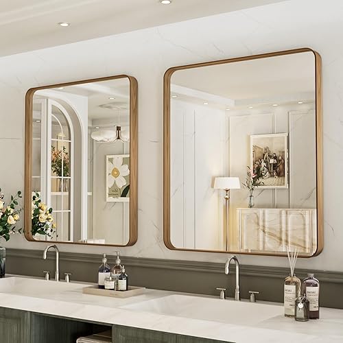 Miniatura 340 de LOAAO - Espejo de tocador para baño con marco de metal negro mate de 24 x 32 pulgadas para pared, rústico, rectangular, grande, redondeado