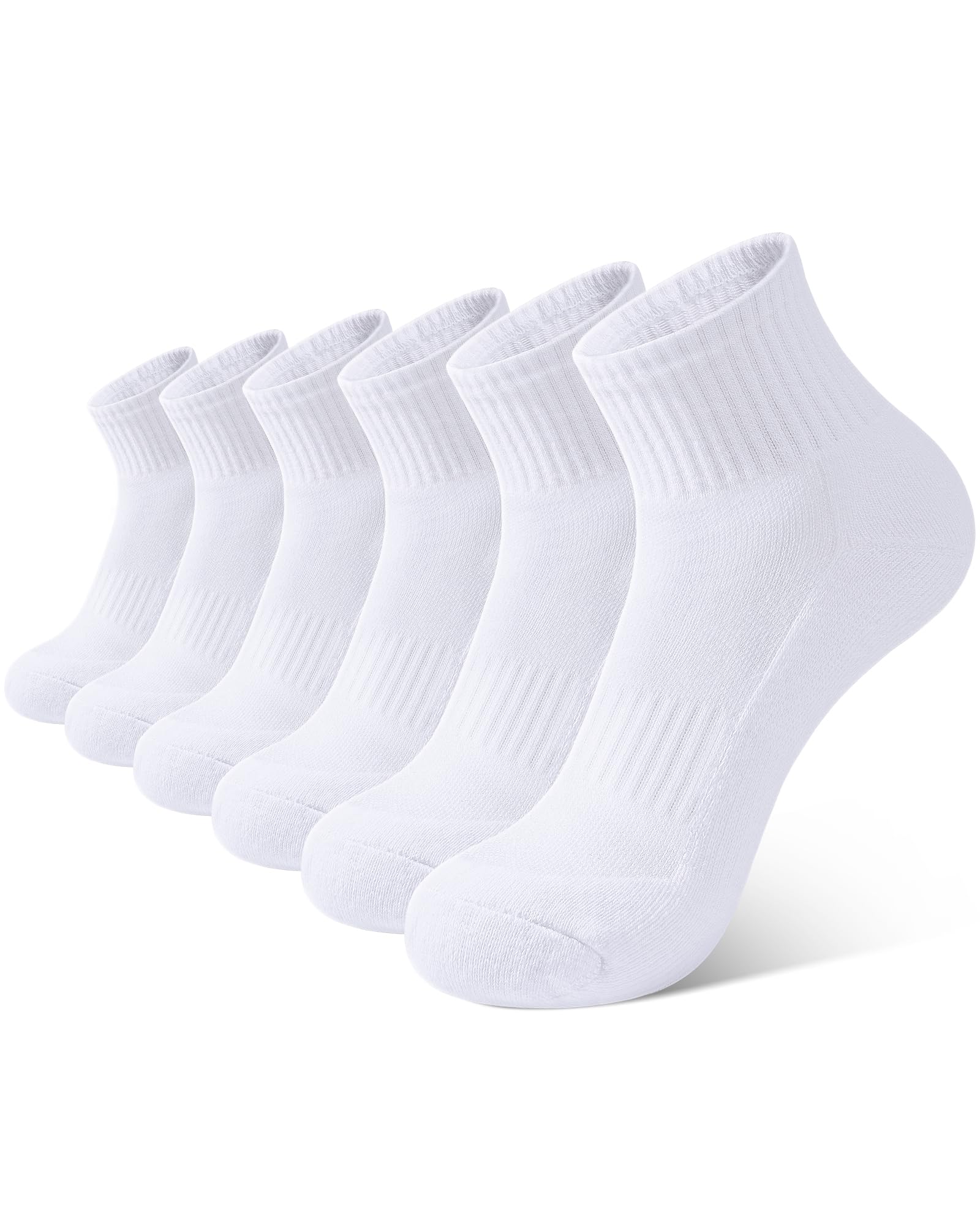 BOOPH 6 pares de calcetines de tobillo de corte bajo para niños y niñas, calcetines deportivos acolchados para correr, 4 a 14 años