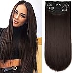 4PCS Clip in Hair Extensions Brown Black 20 Inch Long Wavy Synthetic Hair Extensions(4pcs, 20Inch, 4)