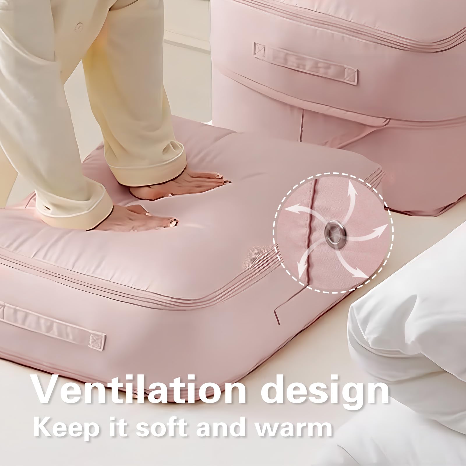 Platzsparender Selbstkompressions-Organizer XL – Aus Nylon, Für Kleidung & Decken, Rosa, 54x42x60 Cm