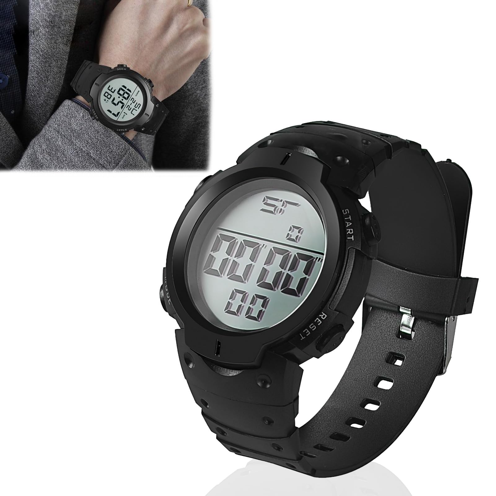 Black Waterproof Referee Watch Stopwatches Match Official Sports Digital Watches with Alarm/Timer, Big Face Military Wrist Watches with LED Backlight for Running Training, Valentine Gifts