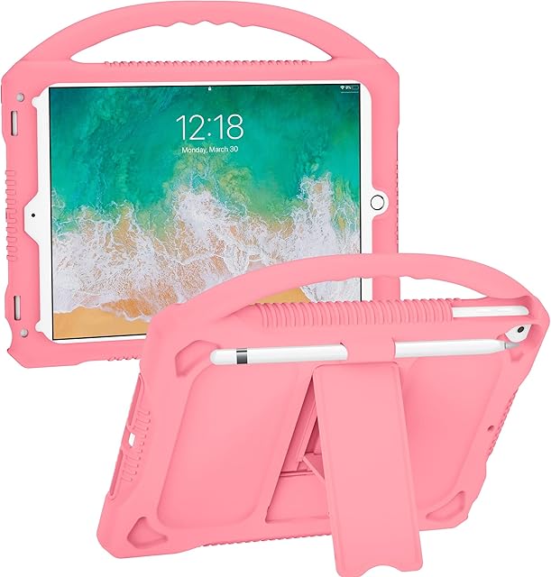 iPad 6th/5th Generation Case for Kids,JOGUIIA Premium Silicone Cover for iPad 9.7inch 2018/2017,Built-in Stand Handle iPad Air/Air 2(Pink)