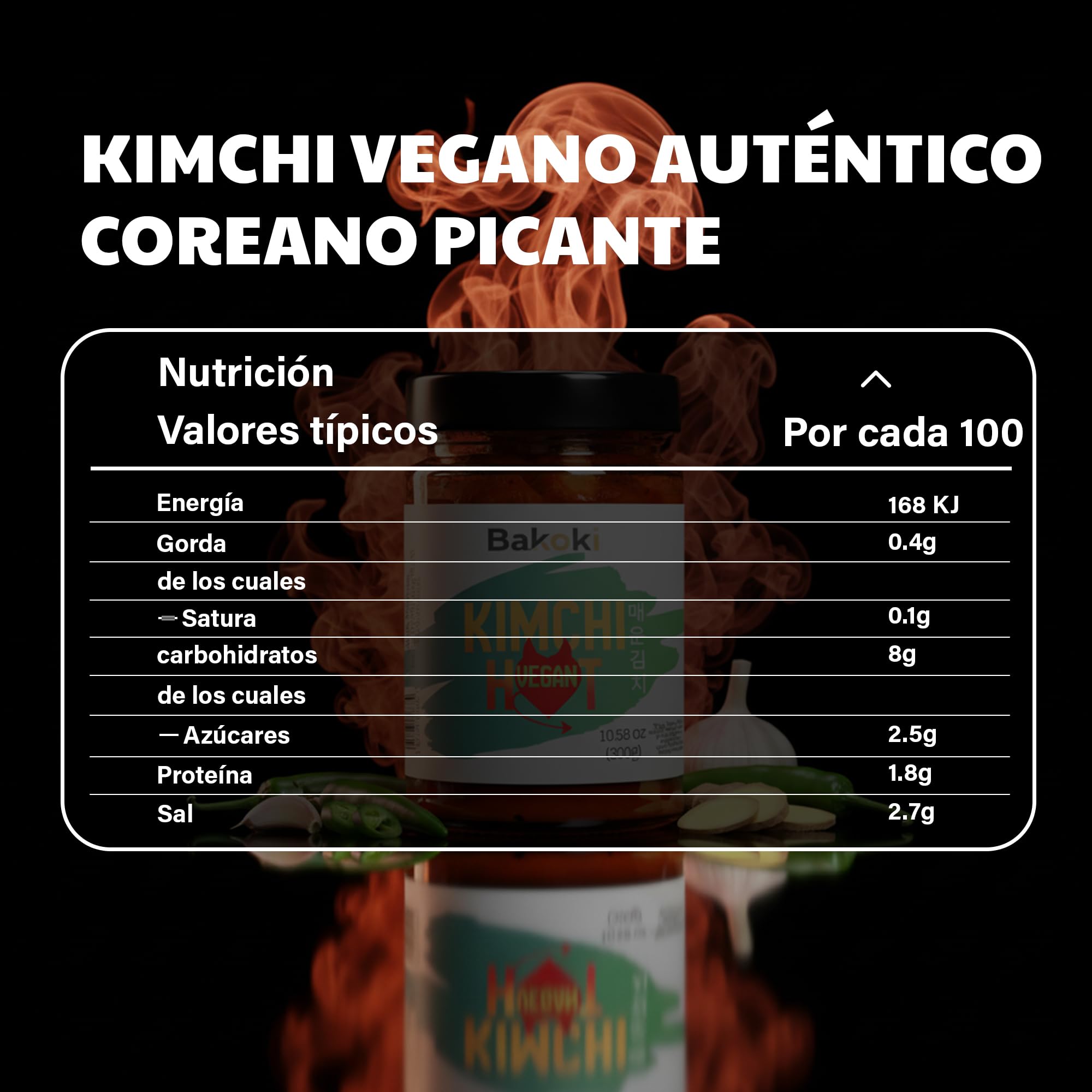 Bakoki Premium 매운 김치 Hot‑Kimchi VEGAN Gochugaru kimchi coreano picante repollo napa fermentado tradicional probiótico umami 2 x 300 g