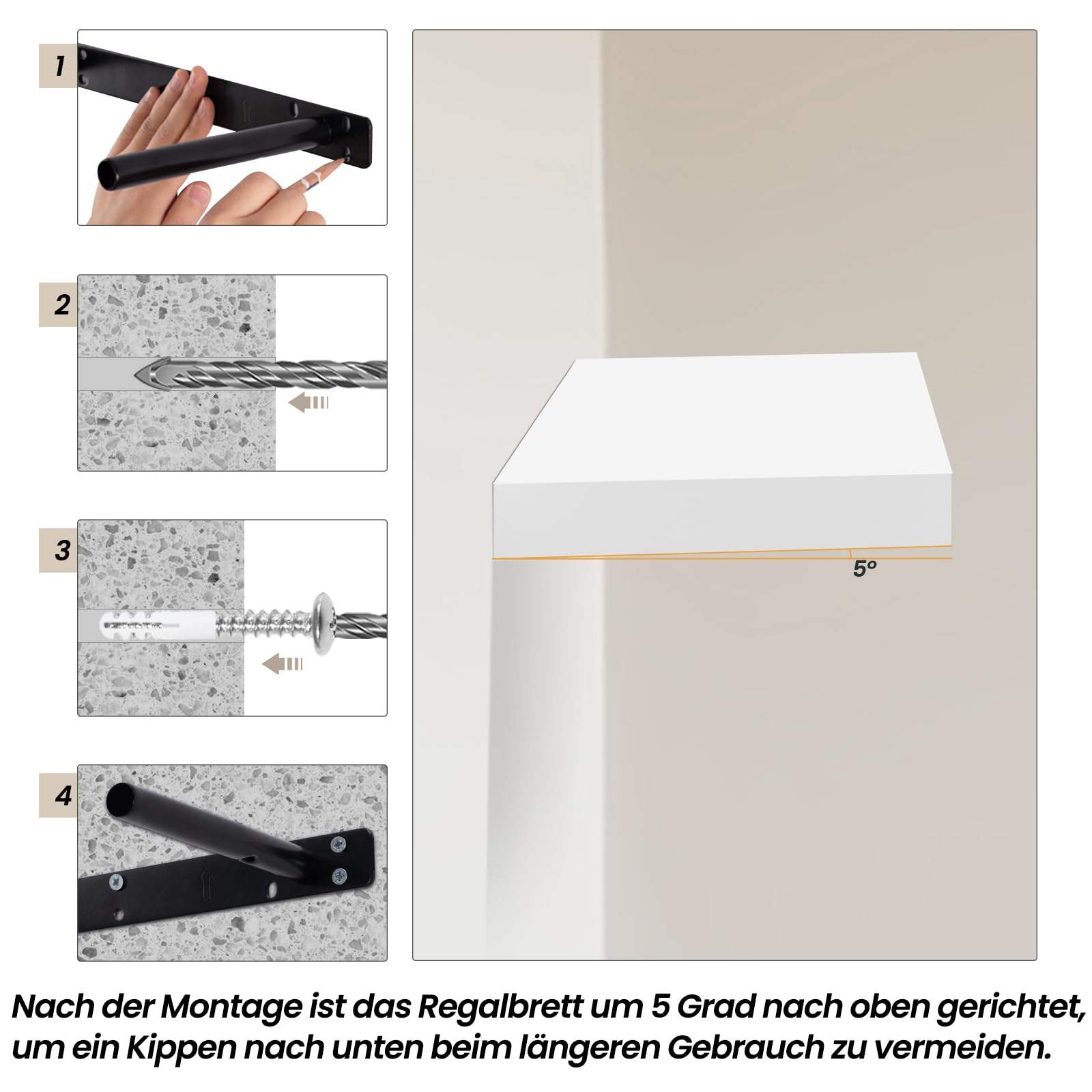 WOLTU Set di 6 Mensole da Parete Galleriedisplay Bianco Opaco, Mensola Sospesa, Decorazione da Parete per Soggiorno, Camera da Letto, Camera dei Bambini, in MDF