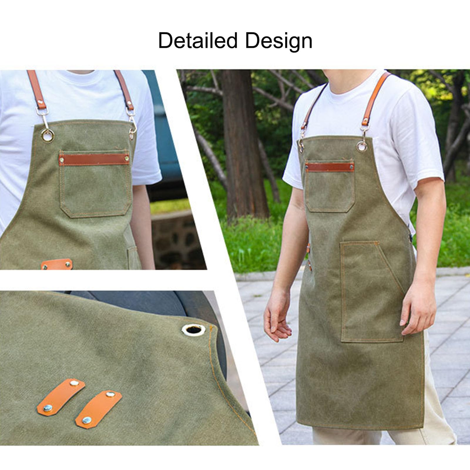Delantal De Trabajo De Lona 2 Bolsillos Ajustable Espalda Cruzada Delantales para Barbacoa para Hombre Y Mujer Ideal para Barberos, Cocinas, Jardineros Brown,One Size