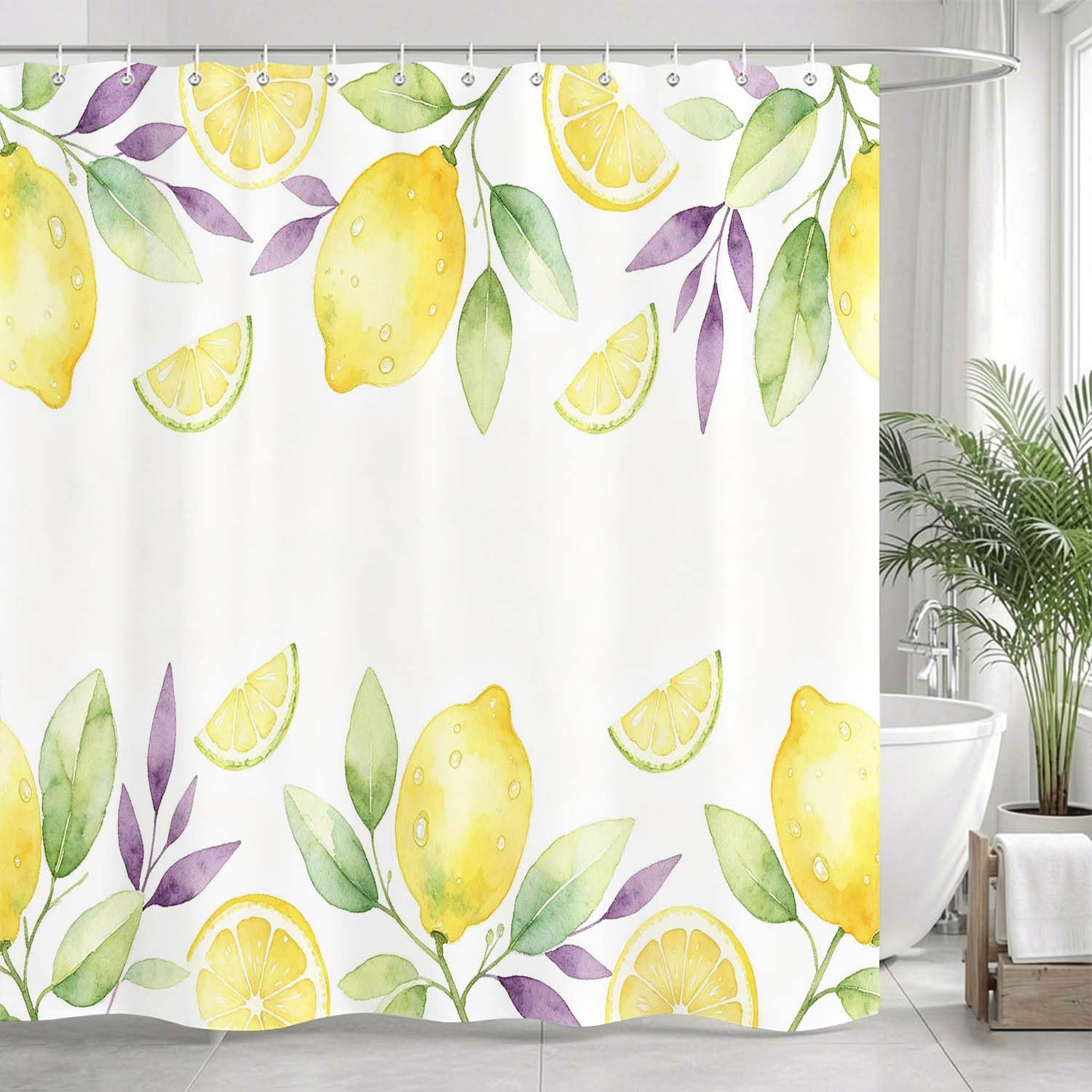 Rideau de Douche Anti Moisissure Citron, Rideau de Bain Citron 3D Rideaux de Douche en Polyester, Imperméable, Lavable en Machine, avec Crochets, 300 x 200 cm 1584-YLP