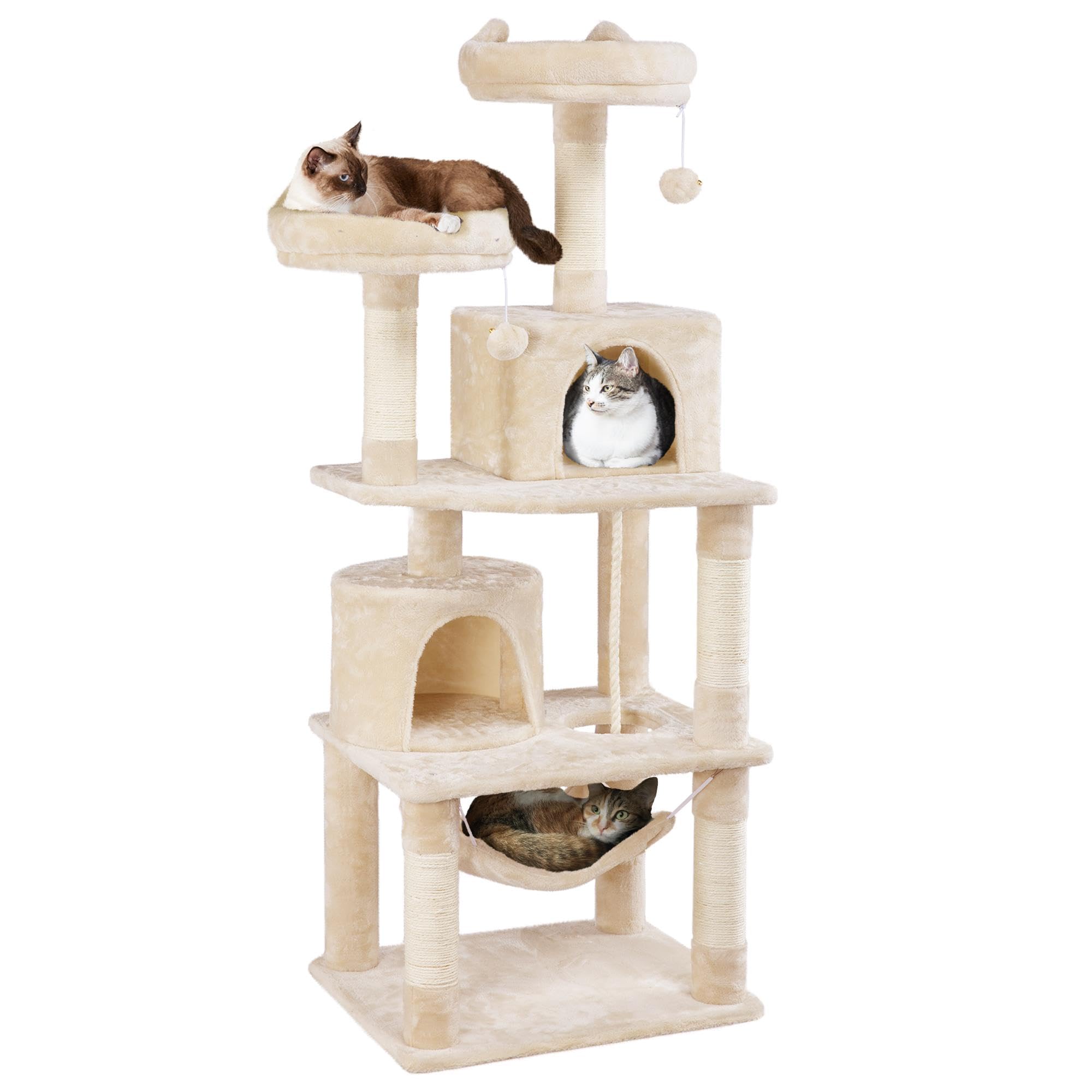 Yaheetech 62.5inches Cat Tree Cat Tower Kitten Condo with Platform & Hammock, Scratching Posts for Kittens Pet Play House with Plush Perch for Indoor