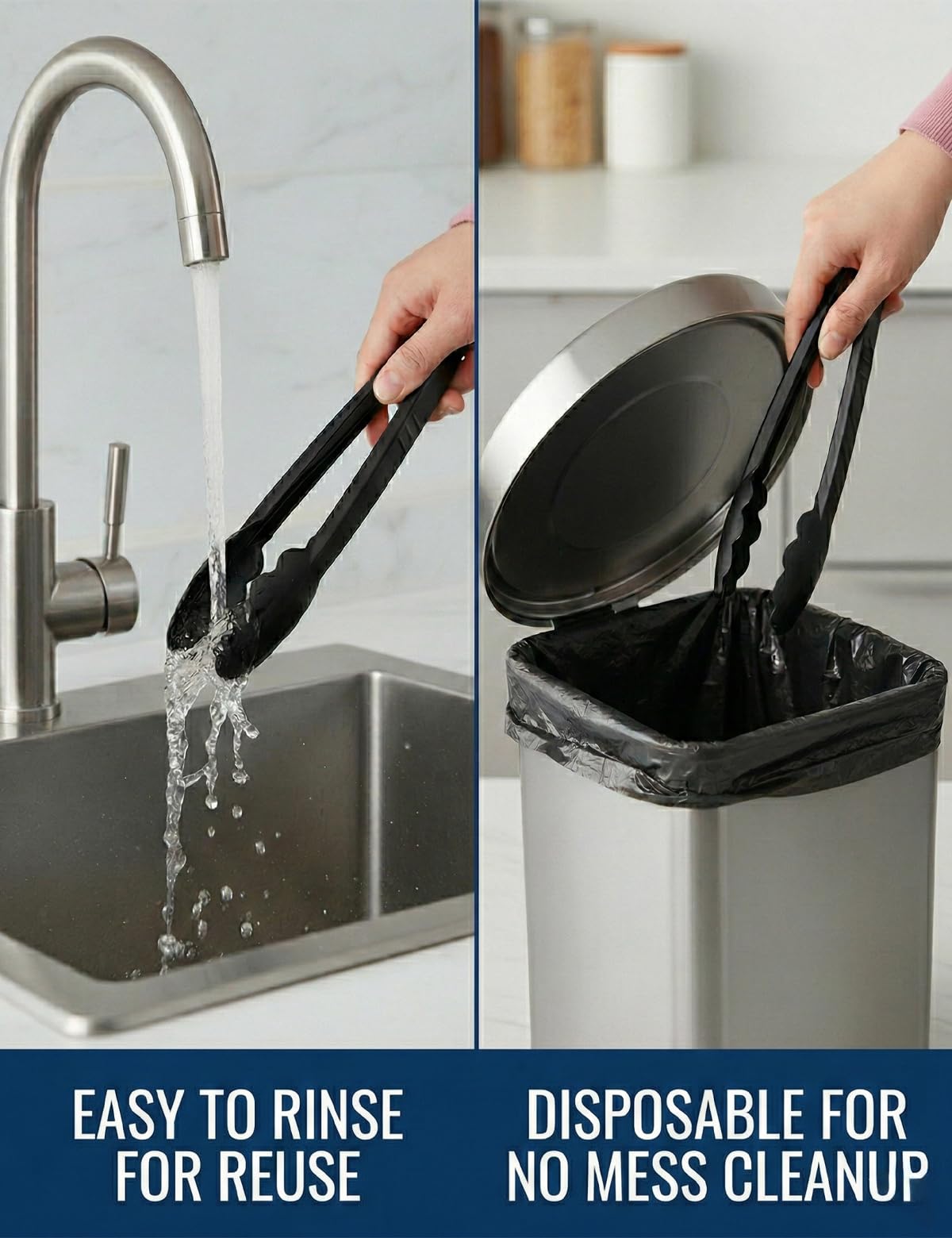 40 pinze in plastica per servire sfuse, 22,9 cm, in plastica, usa e getta, utensili da cucina neri, resistenti per alimenti, buffet, barbecue, cucina, catering, eventi e feste