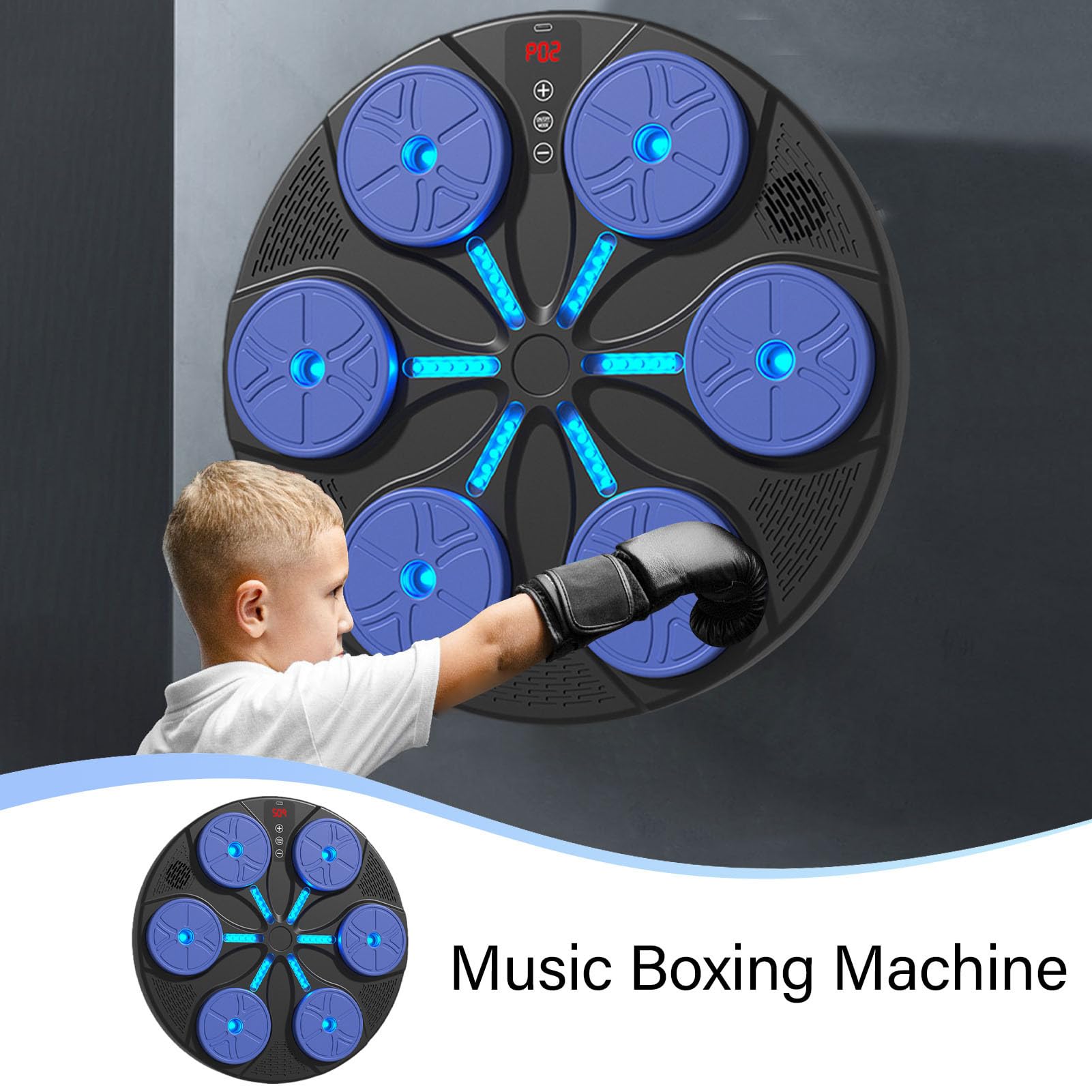 Máquina de boxeo musical | Dispositivo de entrenamiento con 8 modos | con iluminación RGB y soporte de pared para música | para hombres, mujeres, oficina, gimnasio, entrenamiento en interior, fitness