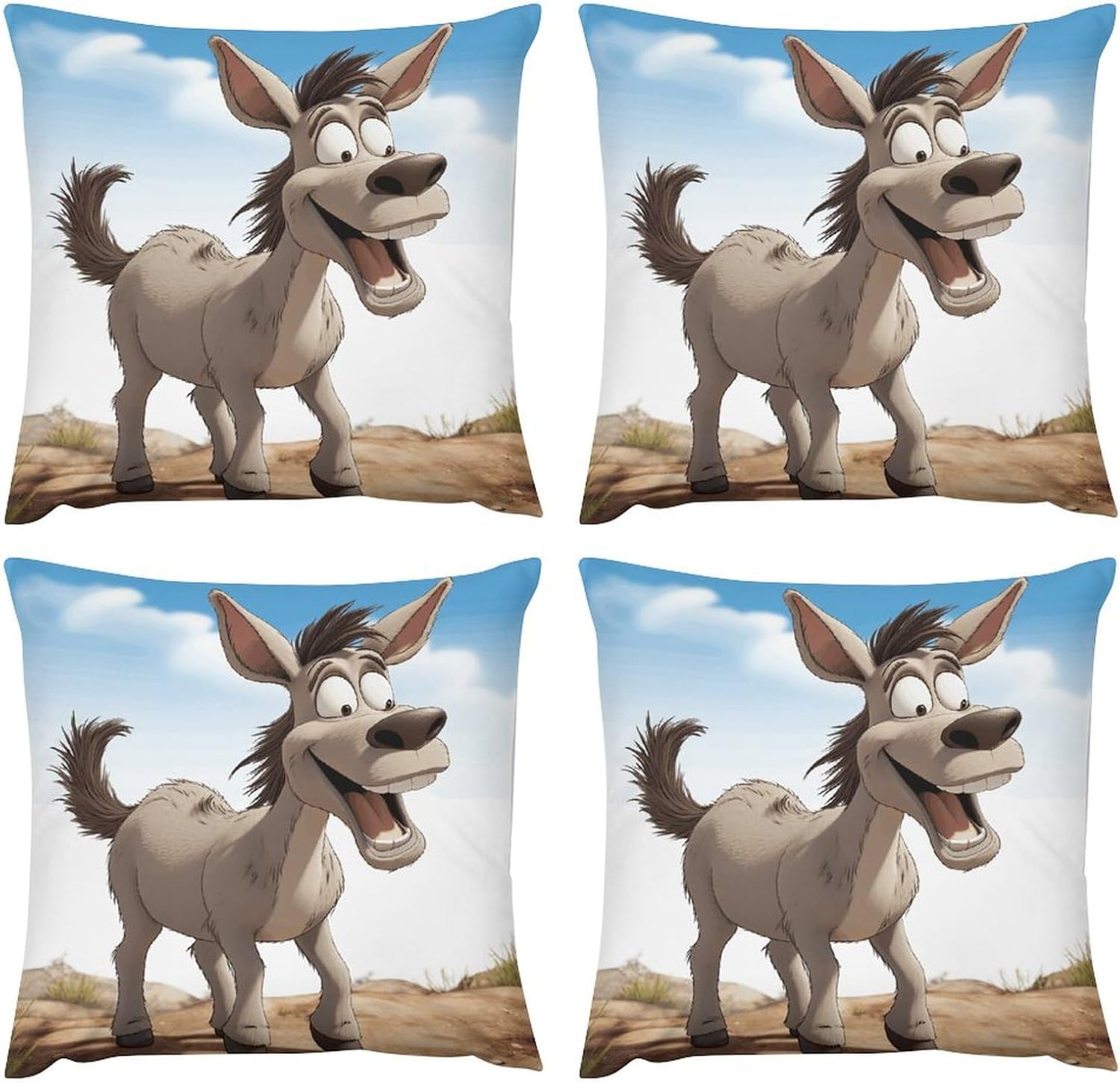 Zippered Pillow Cover, Pillow Protector, Cartoon Donkey Printed Pillow Cover of 4, Pillow Not Included