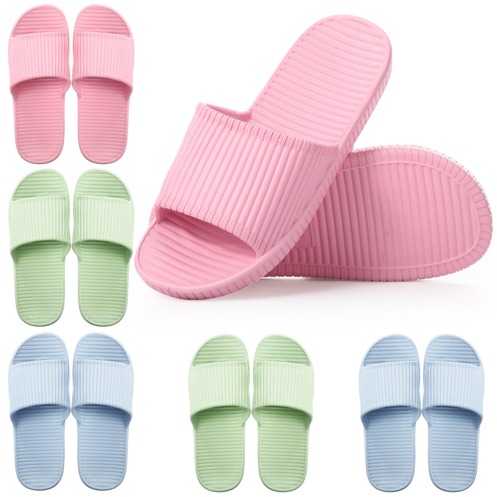 Shyyween Juego de 6 pares de zapatos de ducha 7.5-8.5 mujeres/6-7 hombres, sandalias de baño ligeras para piscina, pantuflas de casa a granel, antideslizantes, para el hogar, hotel, piscina, spa,
