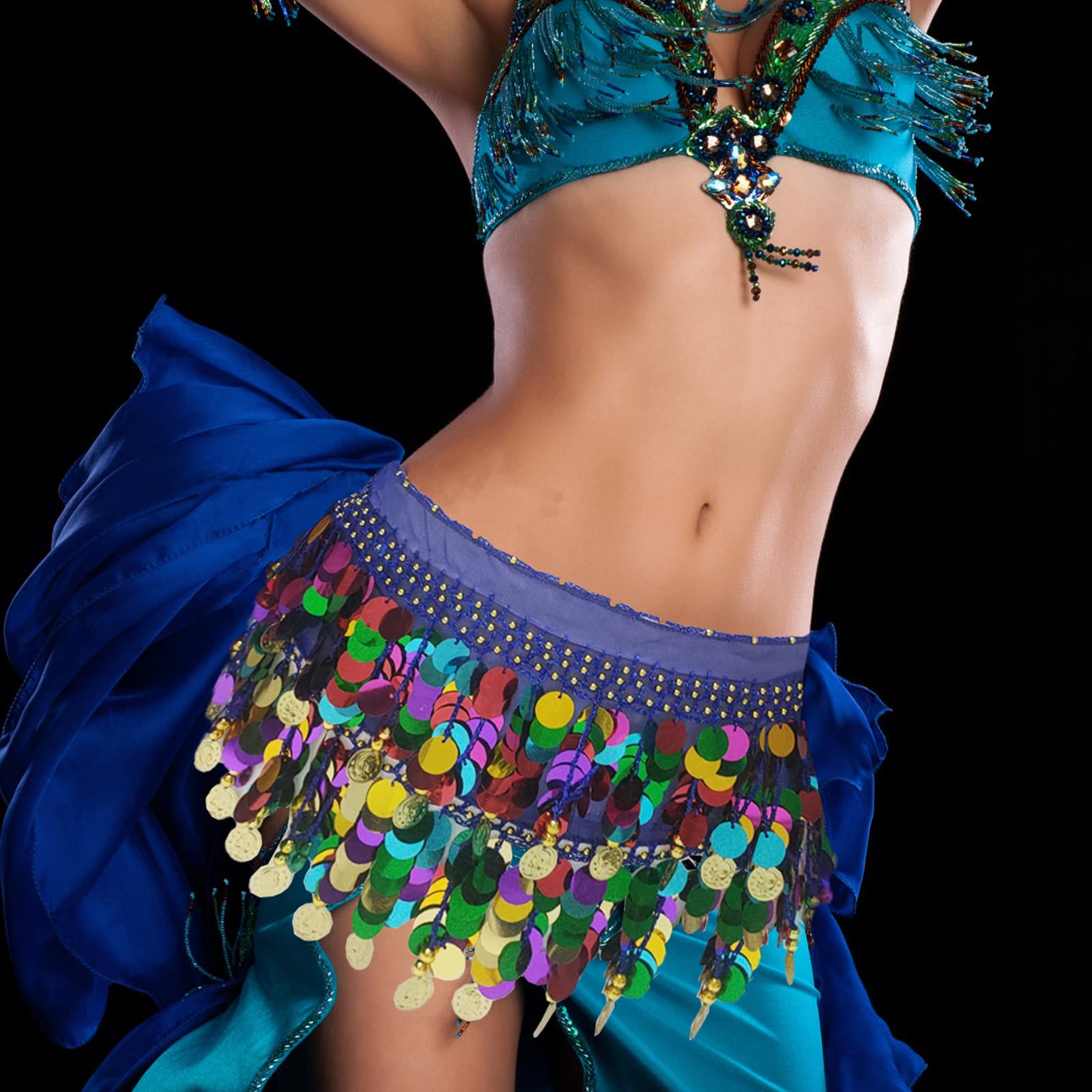 Cinturón y Pañuelo para Danza del Vientre, Espectáculos de Baile, Cumpleaños y Fiesta (Azul Real)