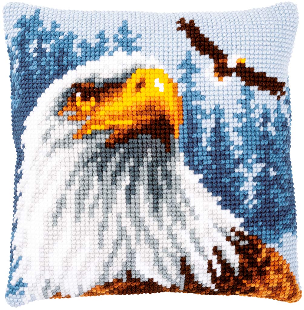 Vervaco Cross Stitch Cushion Complete Set Eagle Decoration Manual Embroidery Kit Adult Creative Art Gift DIY Cross Stitch Embroidery ca. 40 x 40 cm