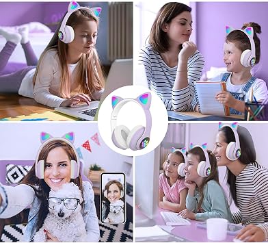 Kids Headphones for School, Bluetooth Wireless Headphones with Microphone for Kids Teens Adults, Cat Ear Headphones for Girls Women (Purple) | Cat Ear Headphones for Girls/Teens/Adults