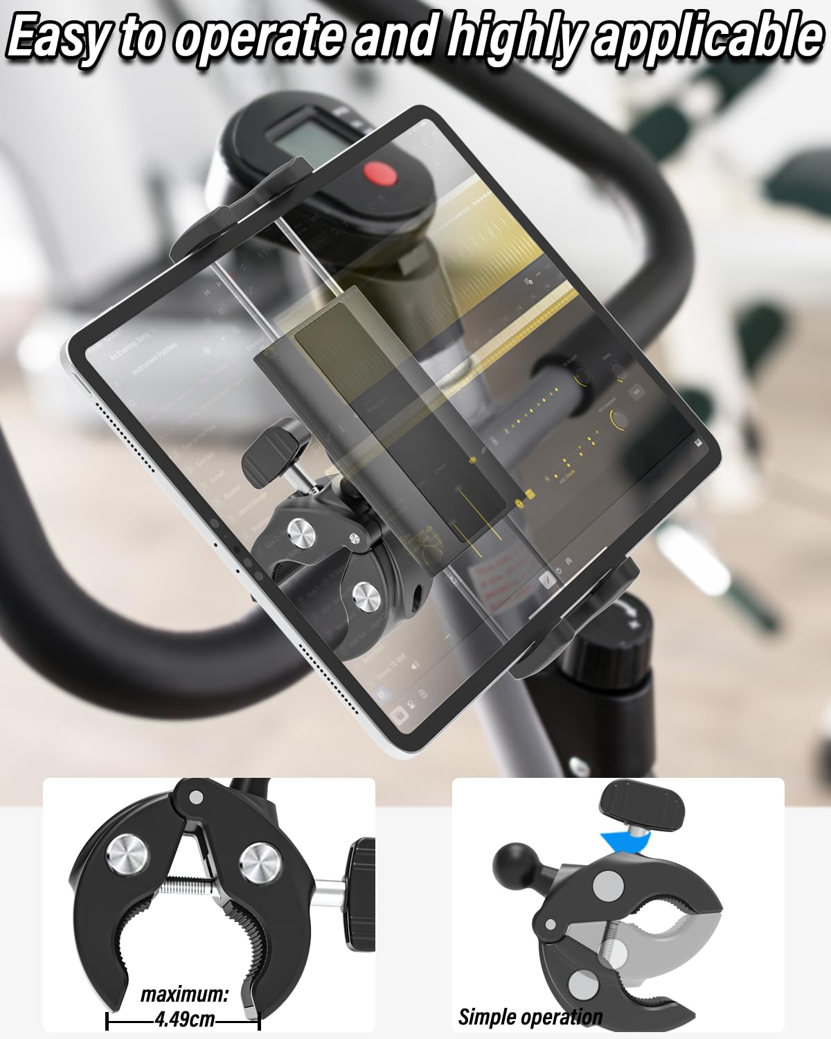 Supporto per tablet da manubrio, per scooter elettrico/mountain bike, passeggino/barca, supporto per tablet da 4 a 12,9 pollici, per cellulare e tablet, iPad Pro/Air/Mini, Galaxy, iPhone