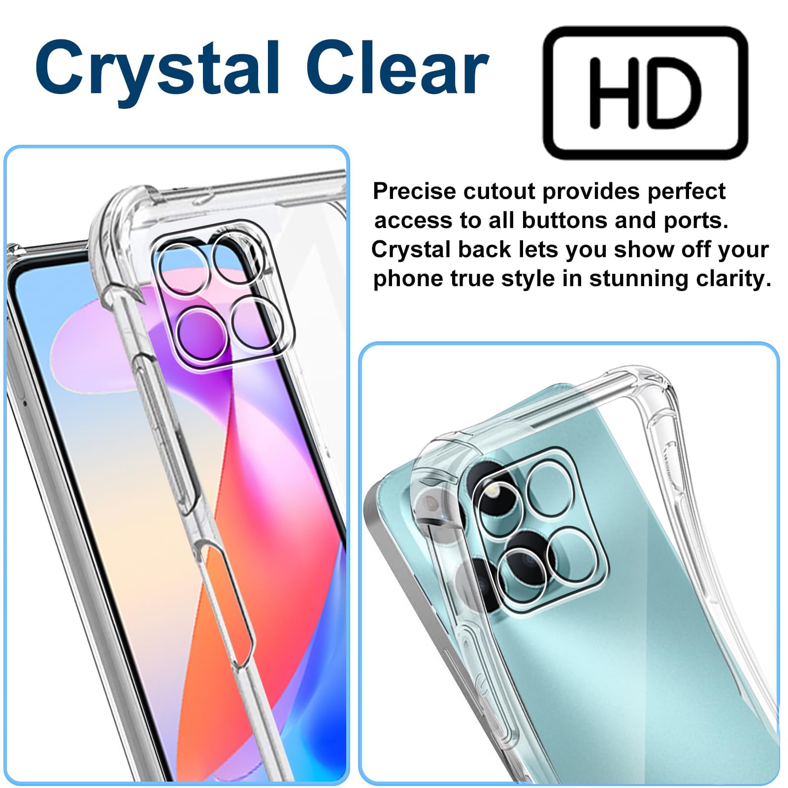 Custodia 4 in 1 compatibile con Honor X6A, con confezione da 3 pellicole protettive in vetro temperato per Honor X6A, slim fit, in morbido TPU, antiurto, antigraffio, trasparente