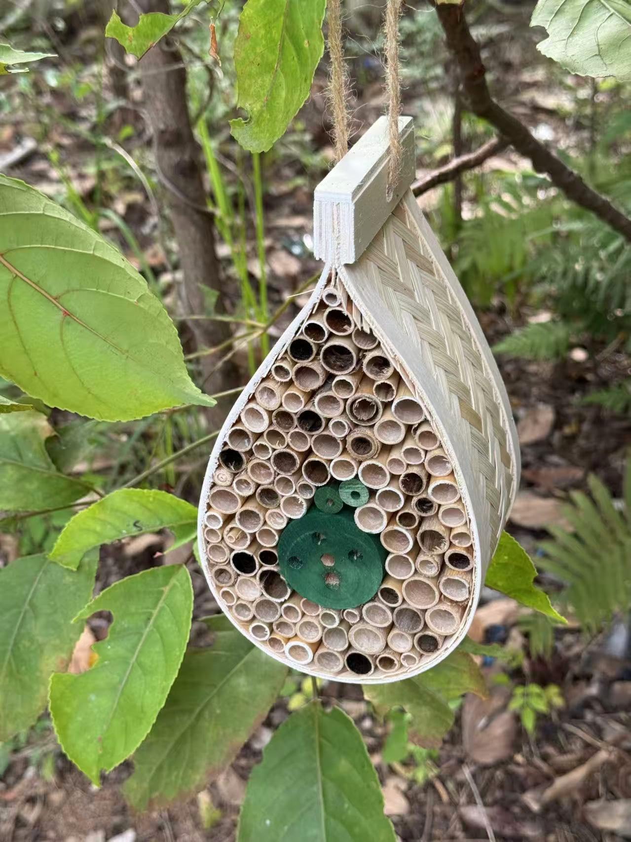 Maison pour abeilles Mason - Palais pollinisateur - Habitat suspendu en bois avec tubes de bambou pour le jardin et la cour - Hôtel pour pollinisateurs