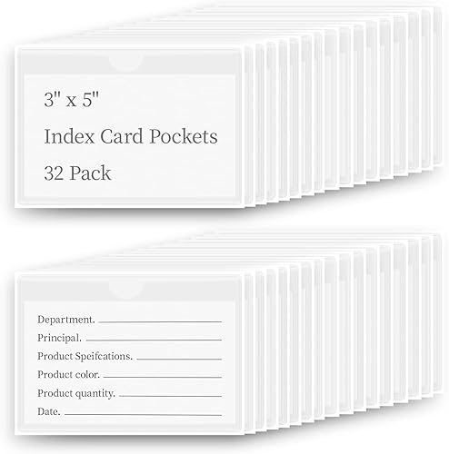 Paquete de 32 bolsillos autoadhesivos para tarjetas de índice con parte superior abierta para cargar tarjetas de visita transparentes de 3 x 5 para
