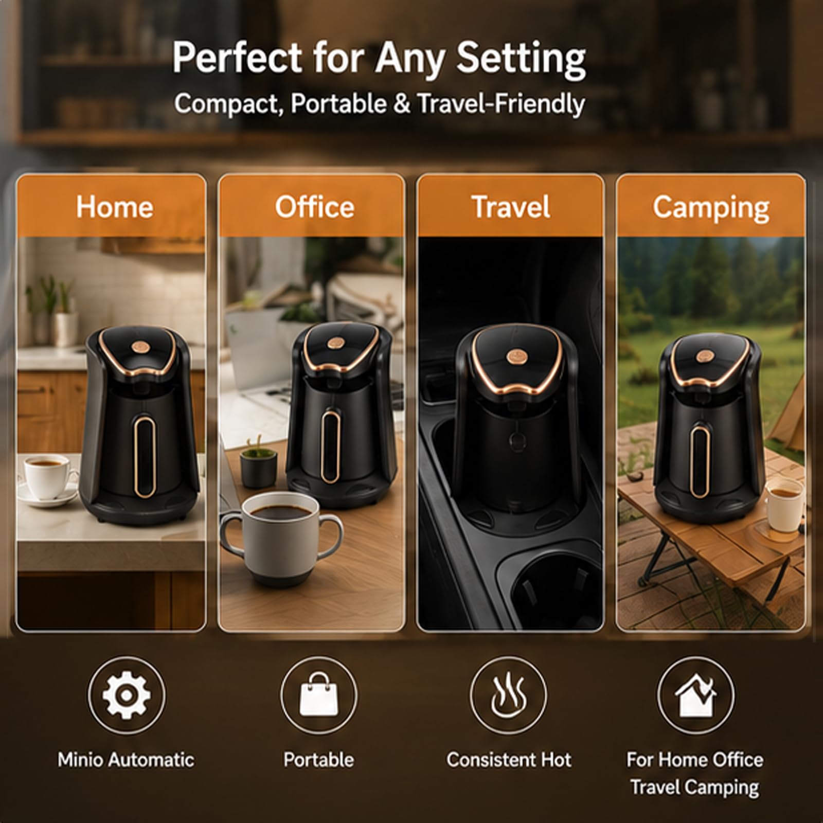 Caffettiera senza BPA, mini bollitore 400W, 3 tazze, bassa temp | Minio Automatico, Portatile, Costante Caldo per Casa, Ufficio, Viaggi, Campeggio