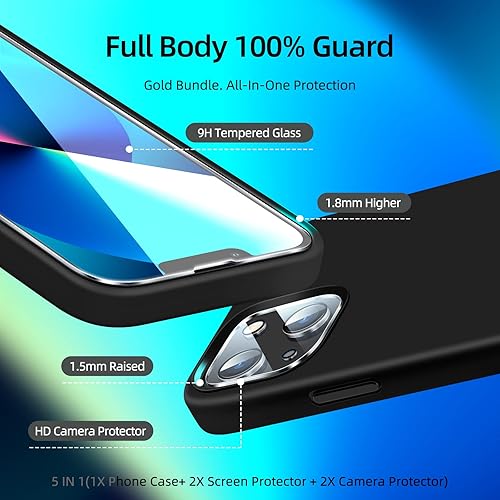 Miniatura 3 de Dssairo 5 en 1 Funda diseñada para iPhone 13, con 2 protectores de pantalla + 2 protectores de lente de cámara, silicona líquida, ultra delgada, a