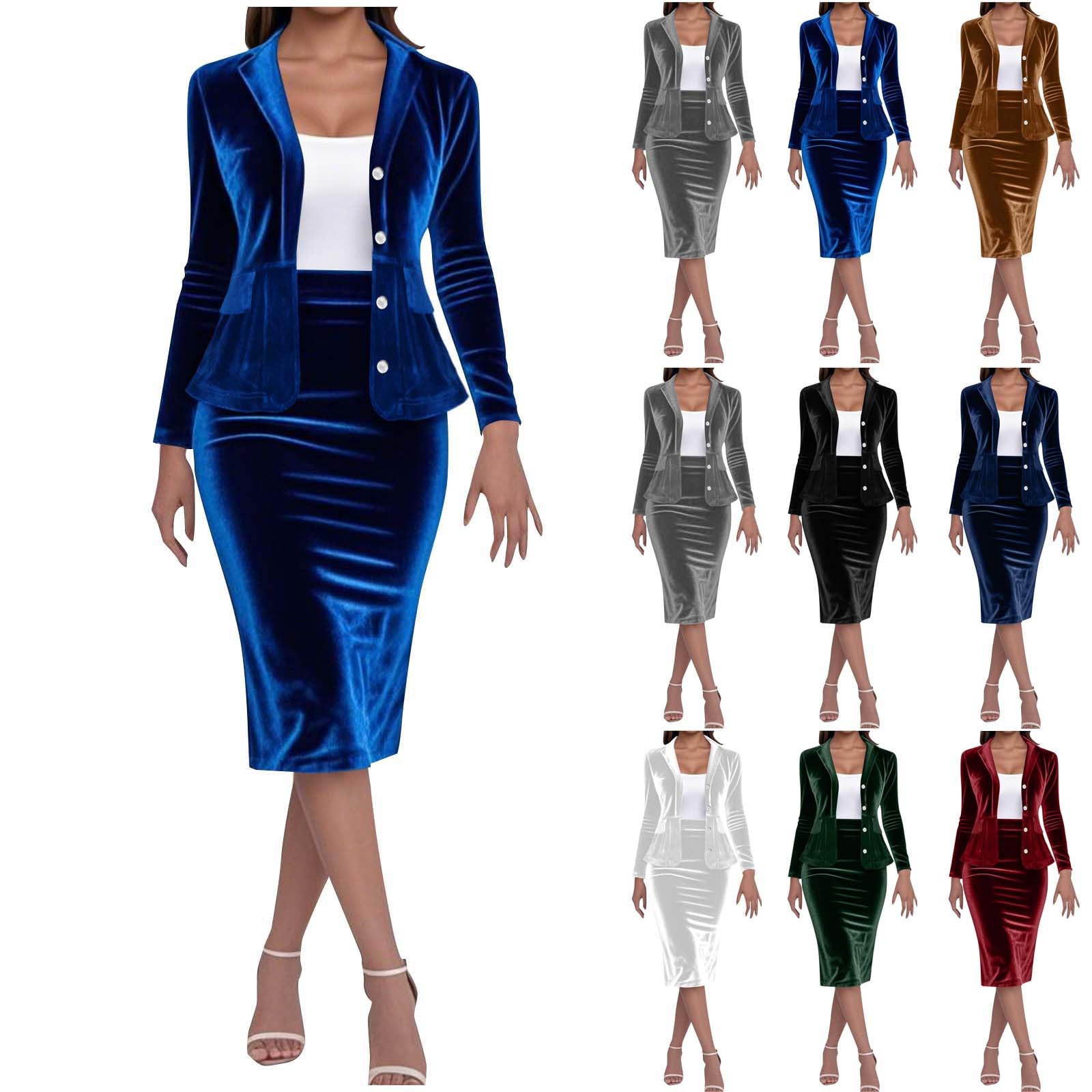 Damen Anzug Elegant 2 teilig Samt Rock Anzug Set Casual Outfits für Arbeit Business Kostüm Frauen Festlich Blazer Bleistiftrock Anzug Set Jacke Sommerjacke Jumpsuit Hosenanzüge Hosenanzug